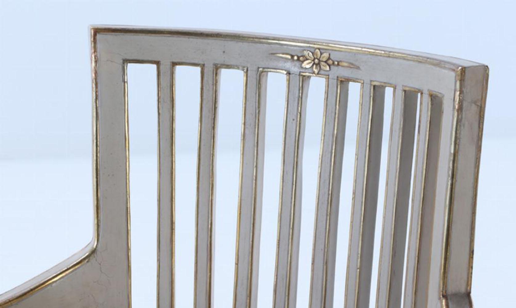 A Pair of Italian Directoire painted and gilt open arm chairs, C 1800. For Sale 2