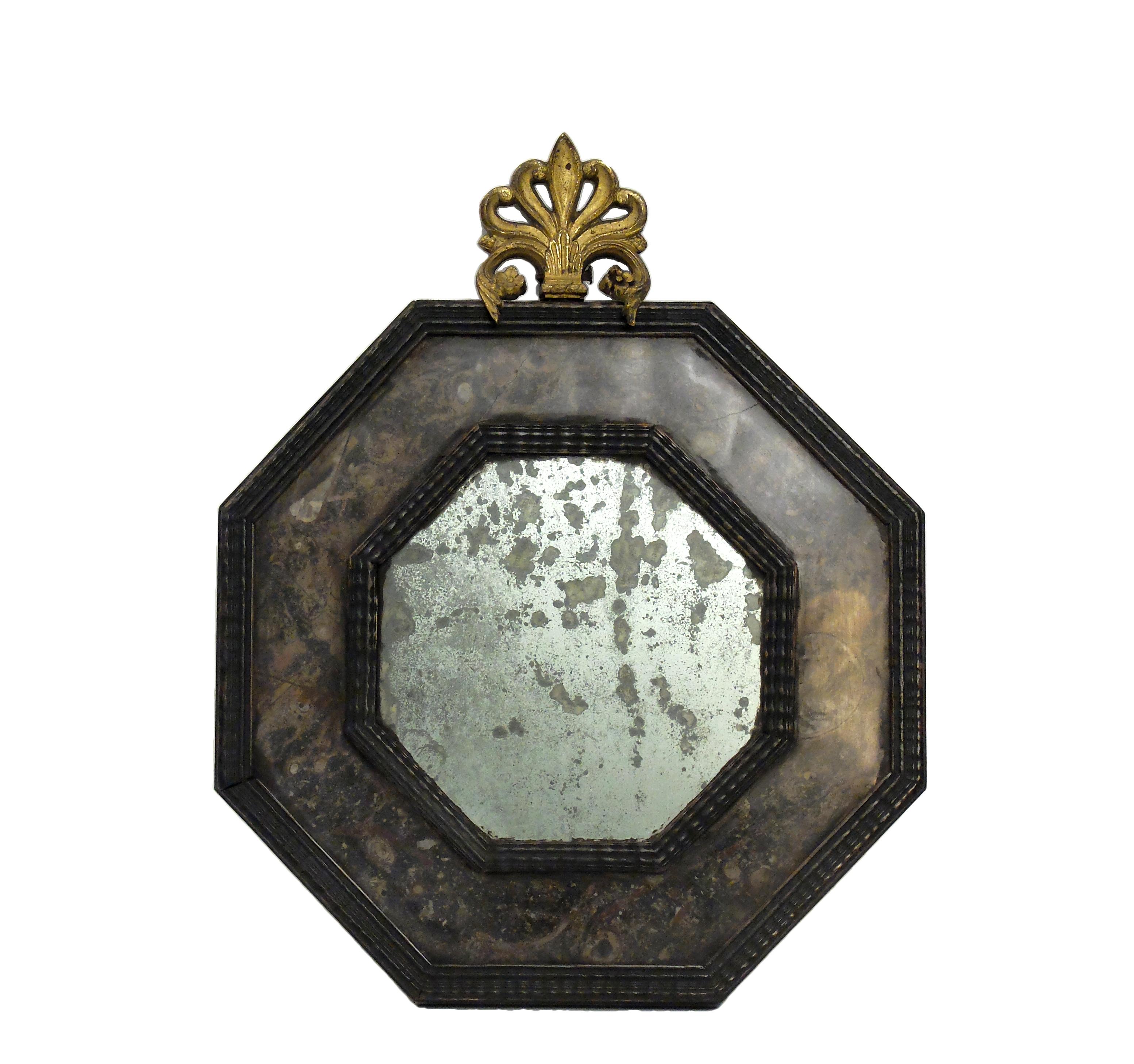 Brass Pair of Italian Early 19th Century Hanging Mirrors Octagonal Shape