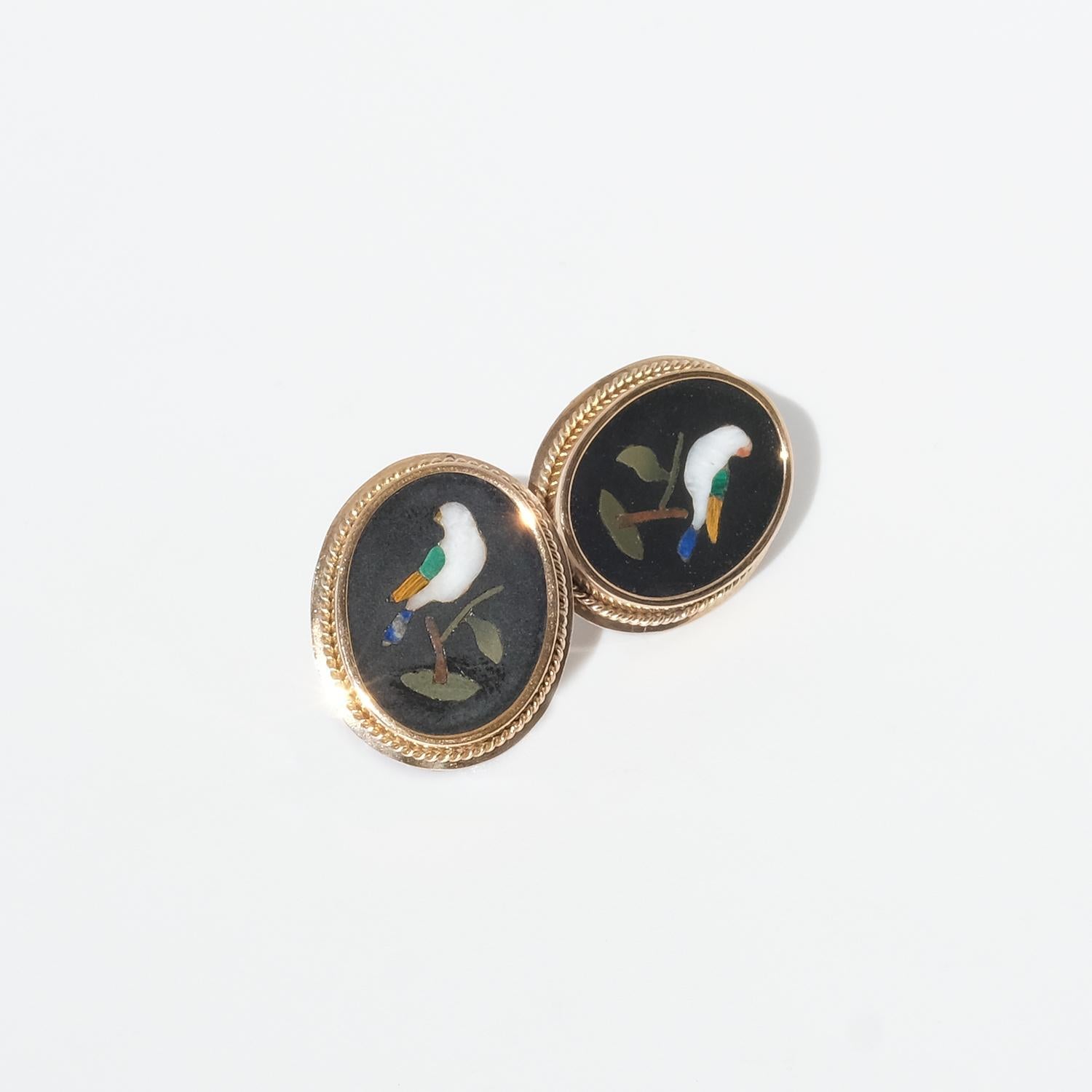 A pair of Italian earrings, late 19th c. Pietra dura. For Sale 8