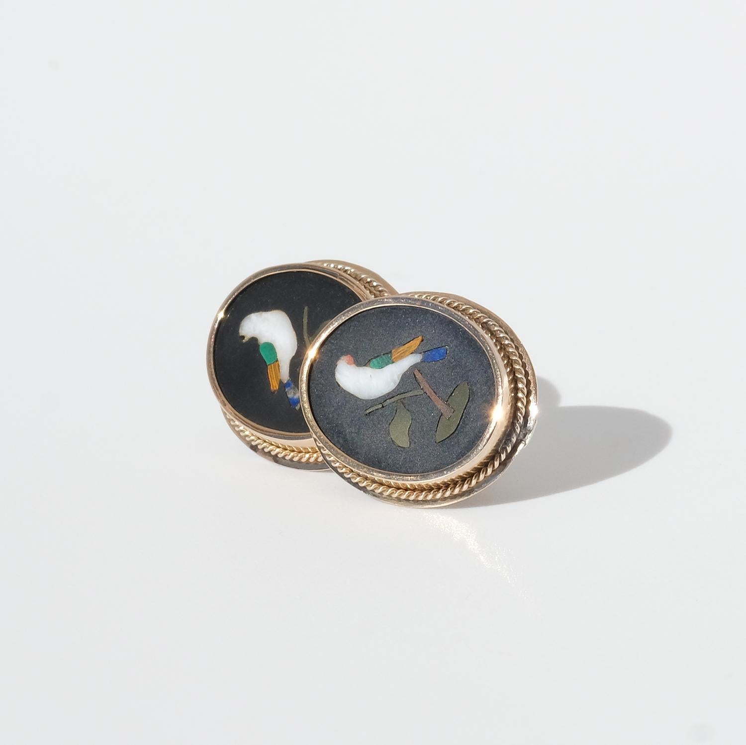A pair of Italian earrings, late 19th c. Pietra dura. For Sale 3