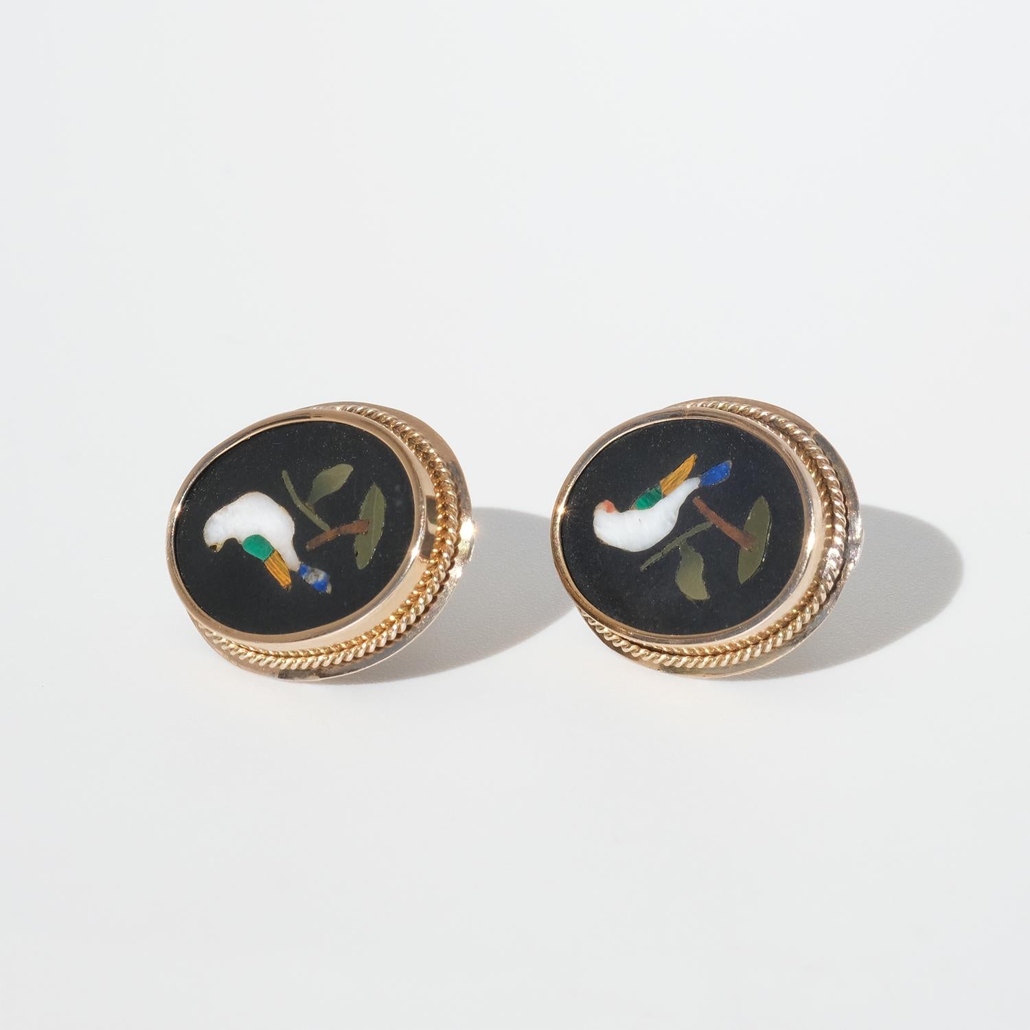 A pair of Italian earrings, late 19th c. Pietra dura. For Sale 5