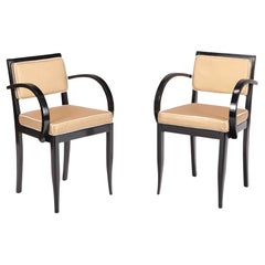 Pair of Italian Ebonized Open Armchairs, circa 1940