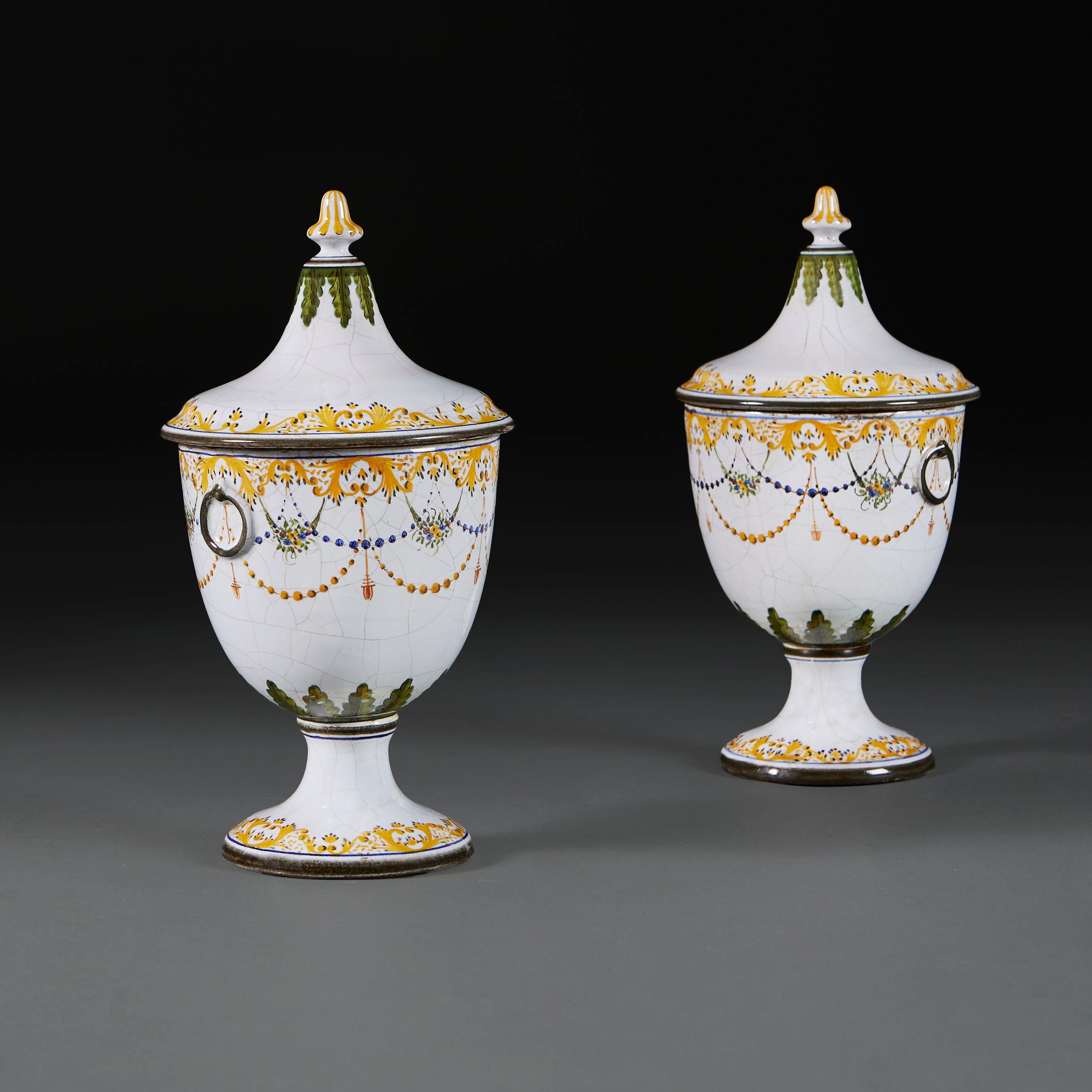 A Pair of Italian Faience Chestnut Urns  In Good Condition In London, GB