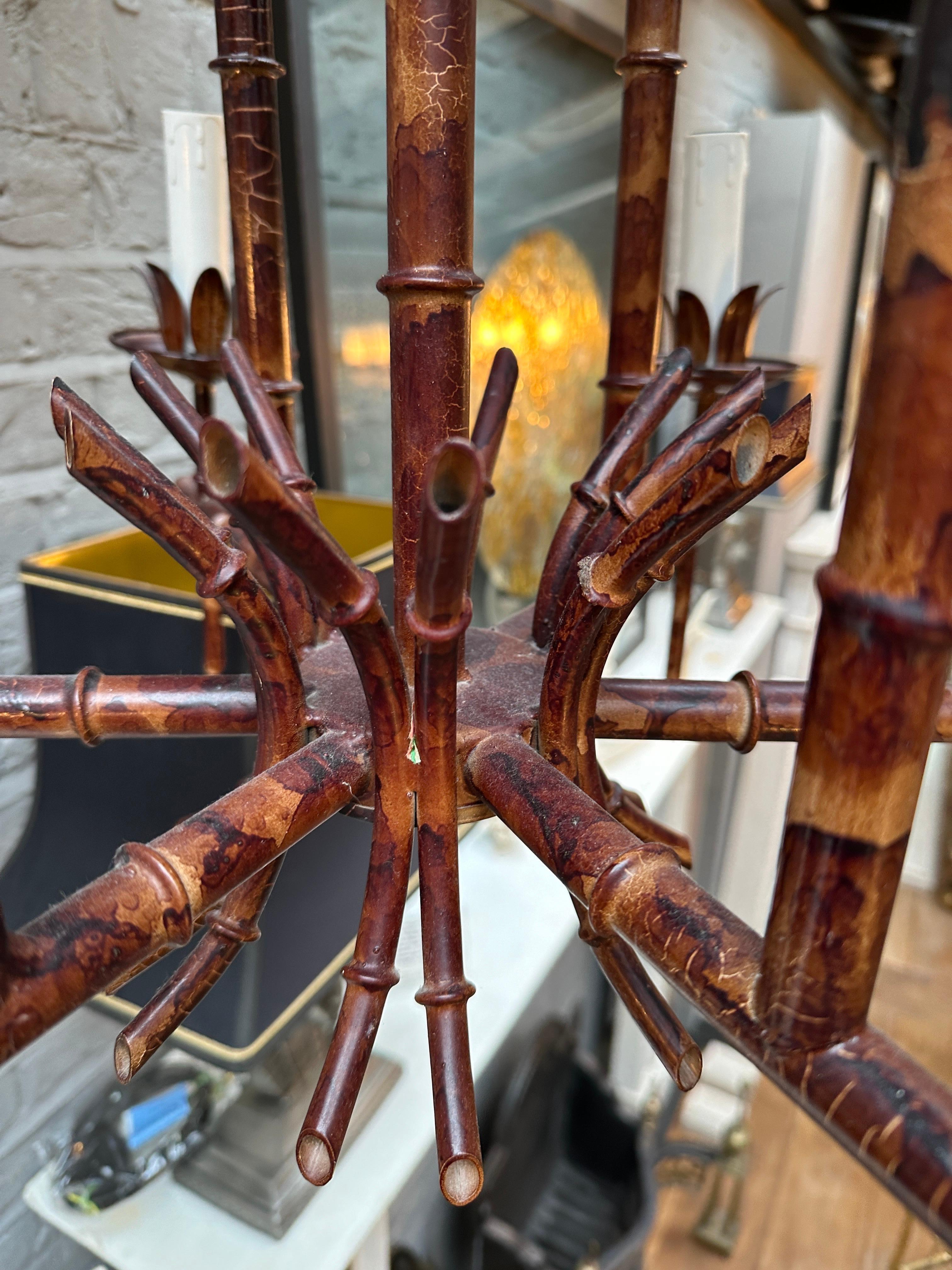 A Pair Of Italian Faux Bamboo Chandeliers  In Good Condition For Sale In London, GB
