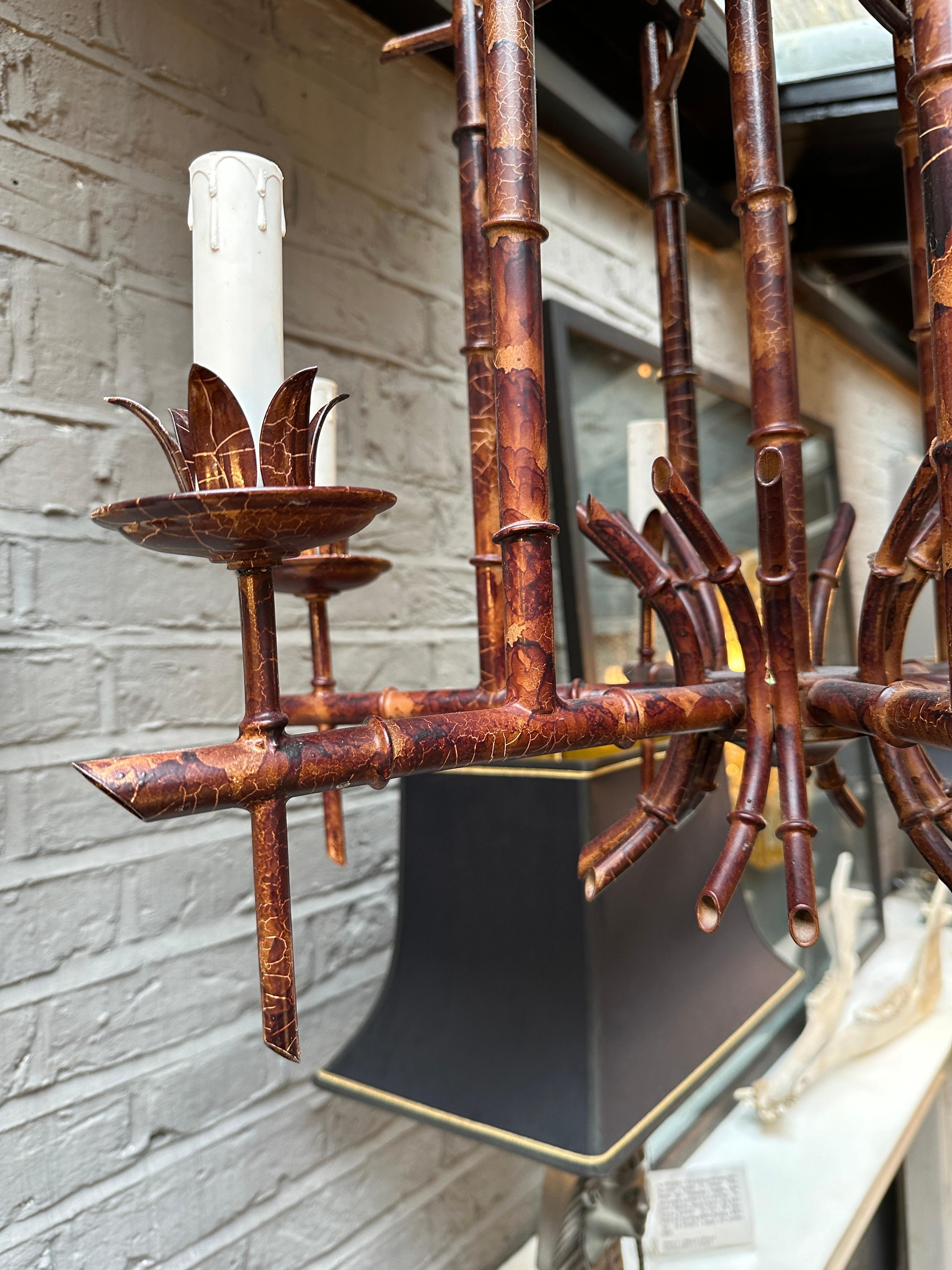 Late 20th Century A Pair Of Italian Faux Bamboo Chandeliers