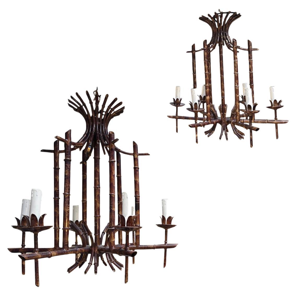 A Pair Of Italian Faux Bamboo Chandeliers 