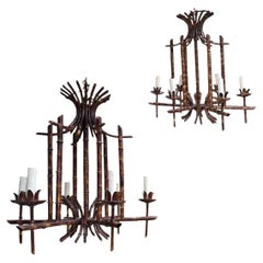 Retro A Pair Of Italian Faux Bamboo Chandeliers 