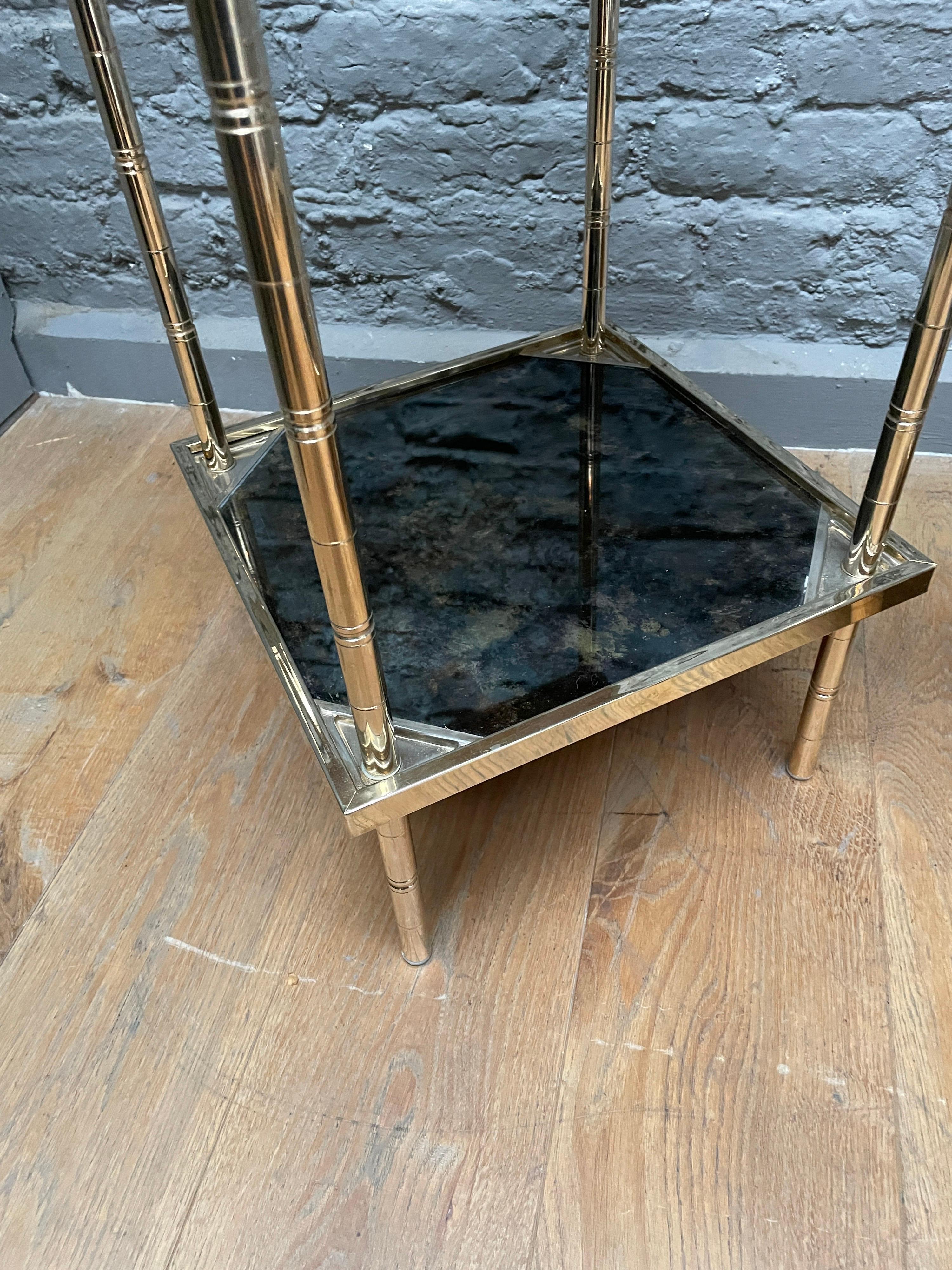 Glass Pair of Italian Faux Bamboo Side Tables