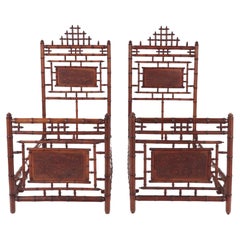Pair of Italian Faux Bamboo Twin or Queen Size Beds C 1900
