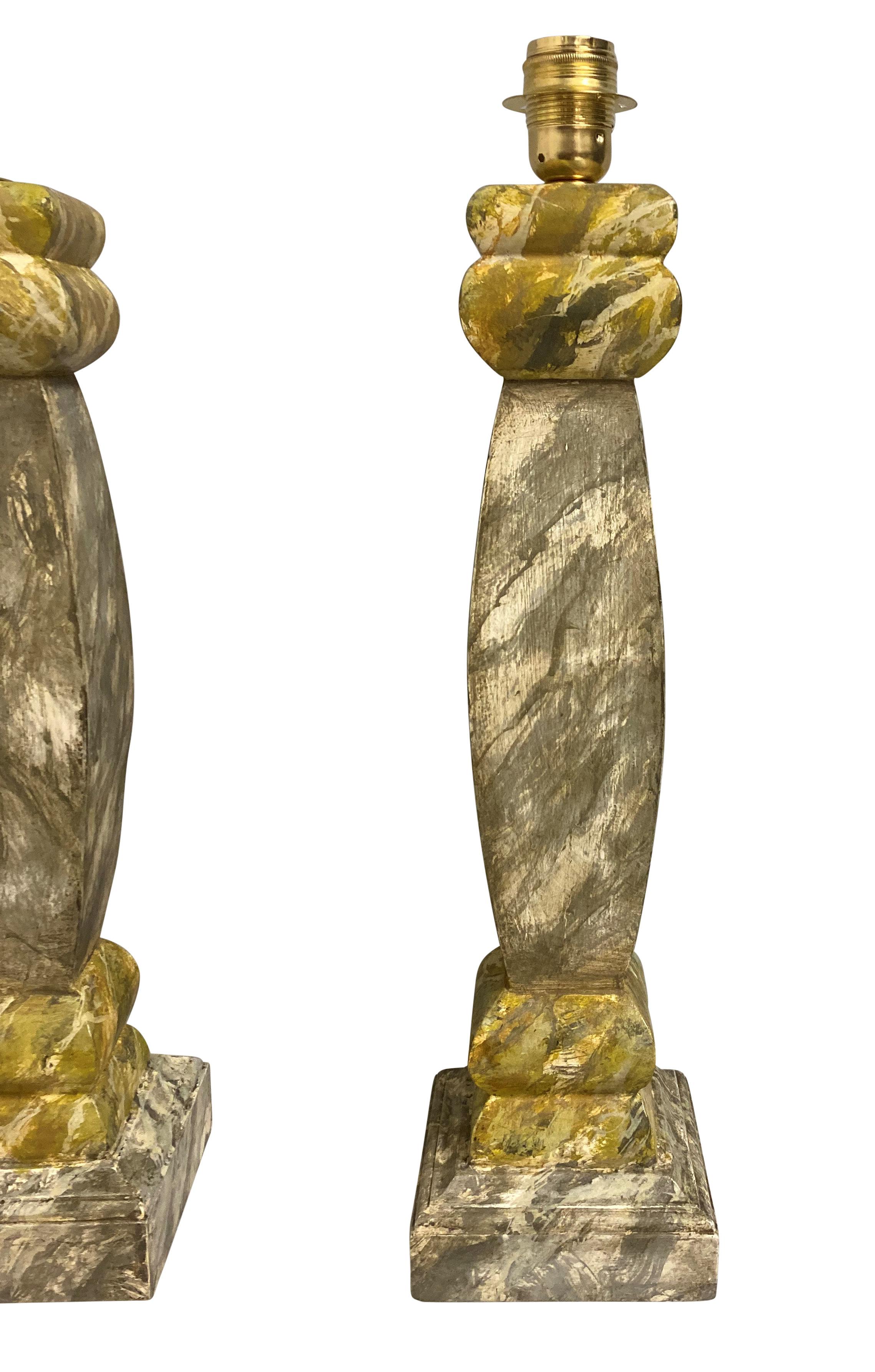 A Pair Of Italian Faux Marble Balustrade Lamps For Sale 1
