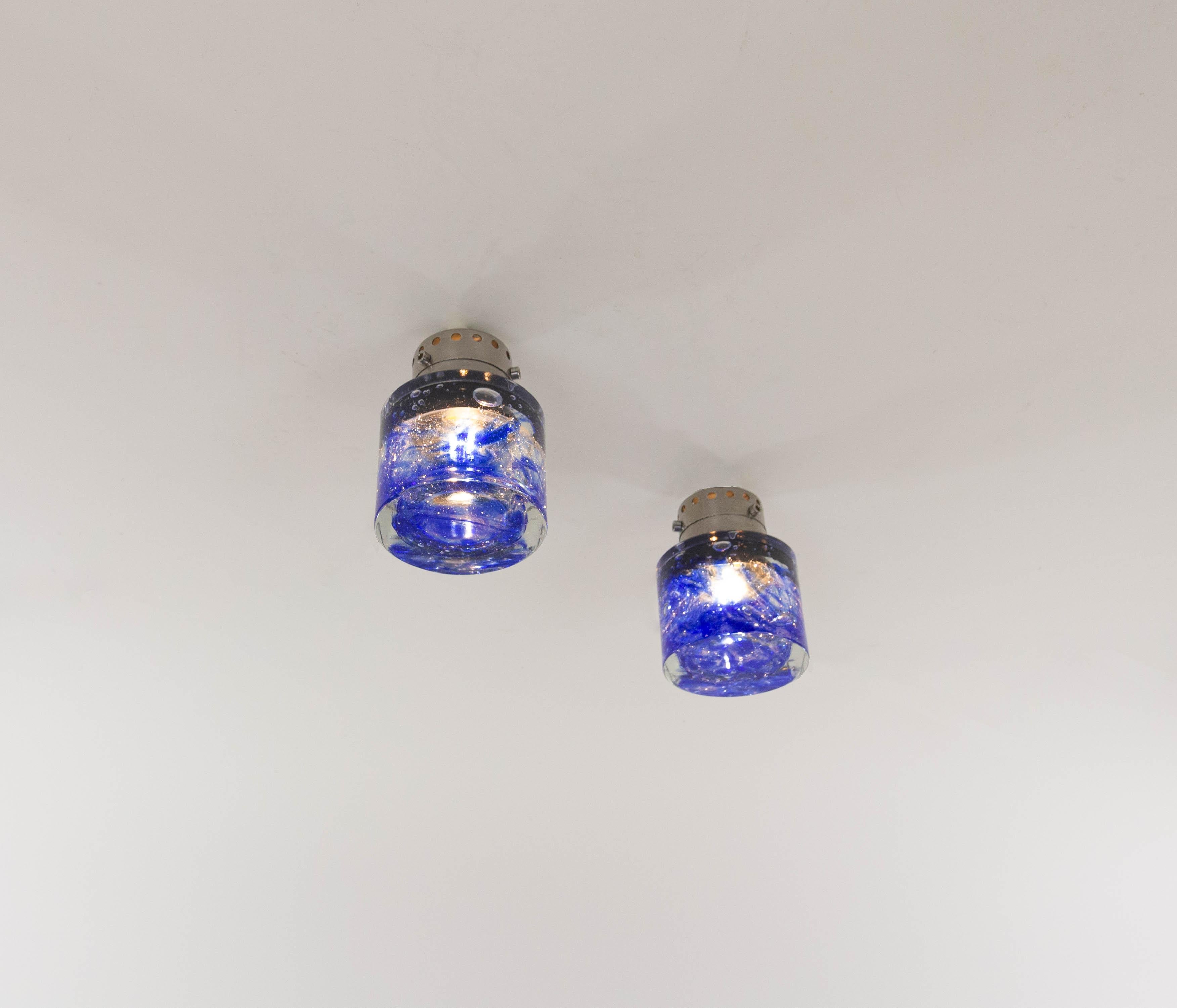 Metal A pair of Italian glass and metal ceiling lamps, 1960s For Sale