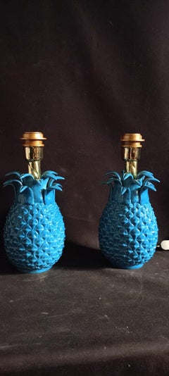 A Pair Of Italian Glazed Ceramic Pineapple Lamps