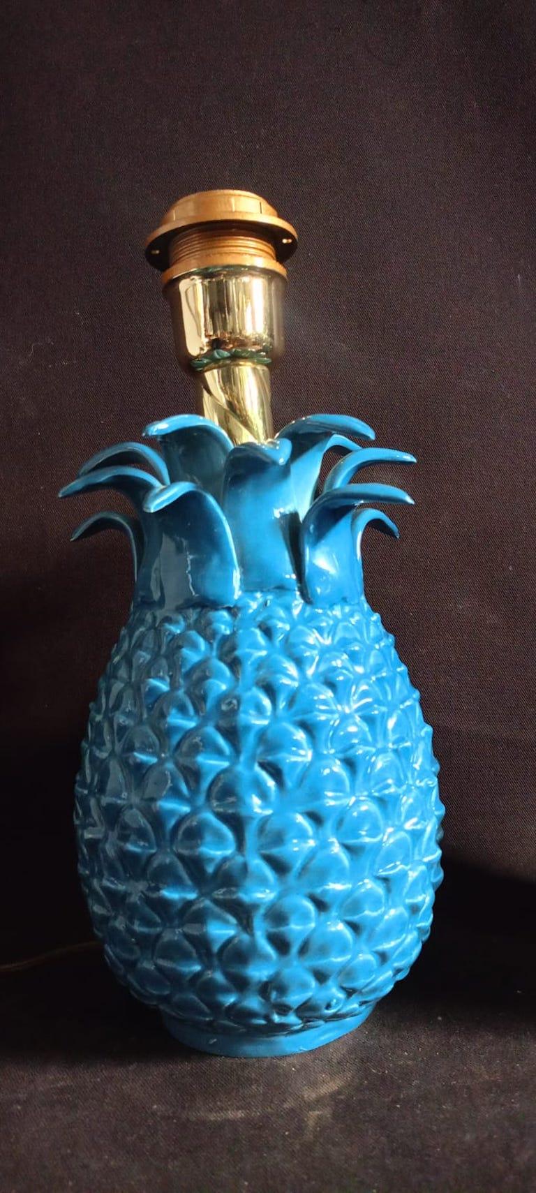 Laiton Paire de lampes ananas en céramique émaillée italienne en vente