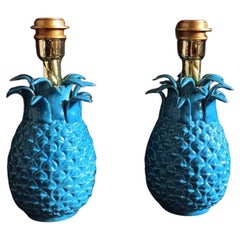 A Pair Of Italian Glazed Ceramic Pineapple Lamps