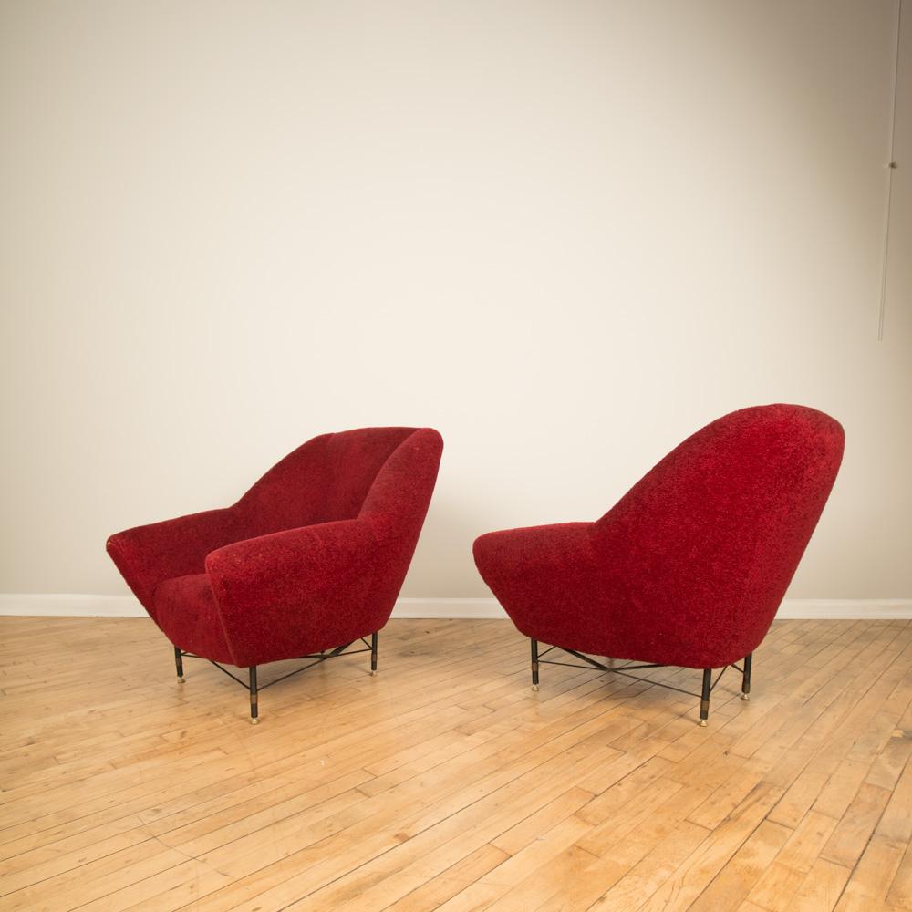 A Pair of Italian Iron and Brass Upholstered Club Chairs, circa 1945. 1