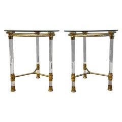 A Pair Of Italian Lucite and Lacquered Brass Side Tables