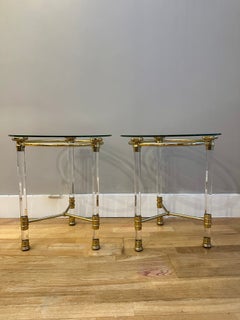 A Pair Of Italian Lucite and Lacquered Brass Side Tables