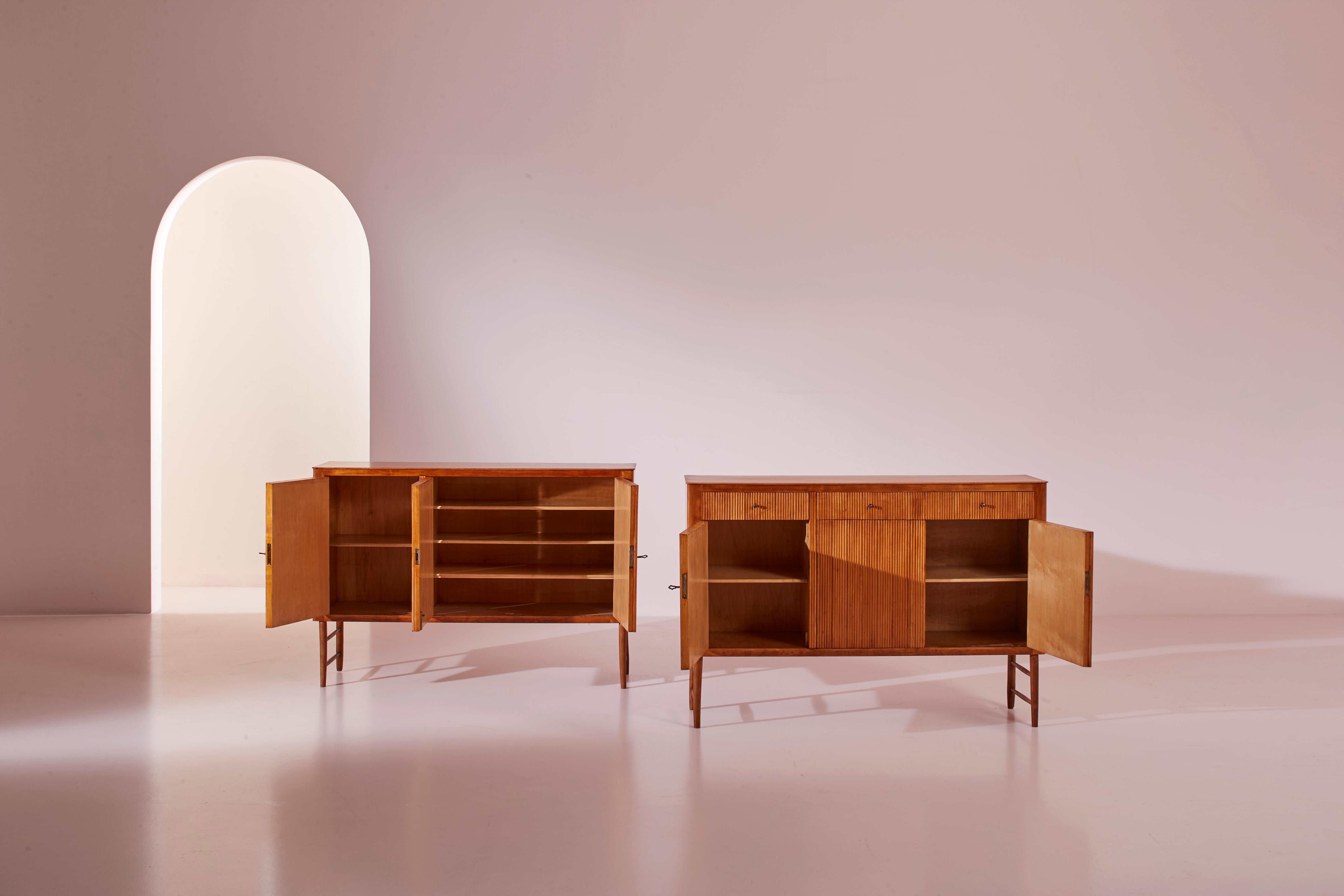 A pair of Italian maple wood grissinato cupboards made in Chiavari, Italy, 1950s 2