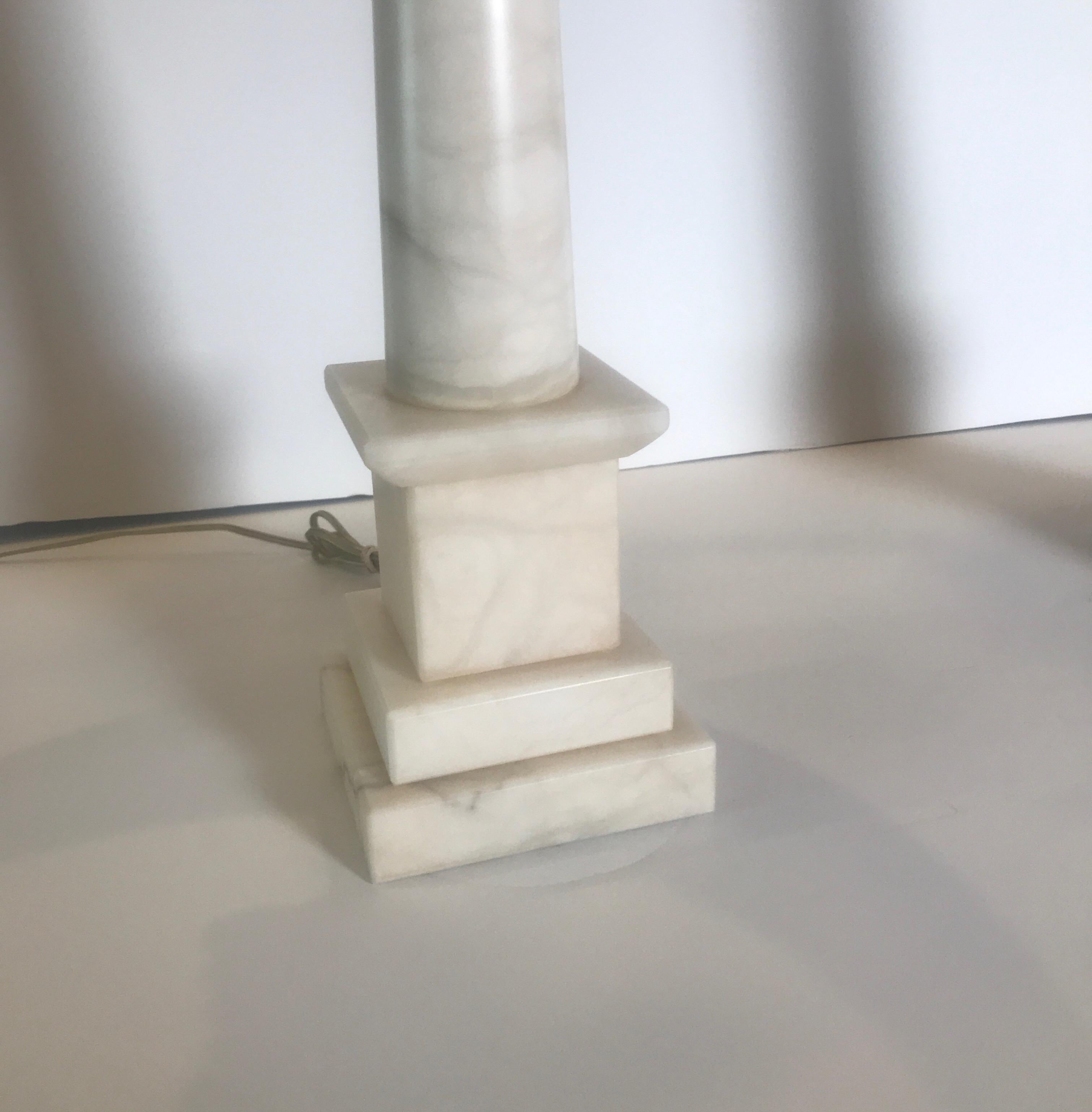 Neoclassical Pair of Italian Marble Column Lamps