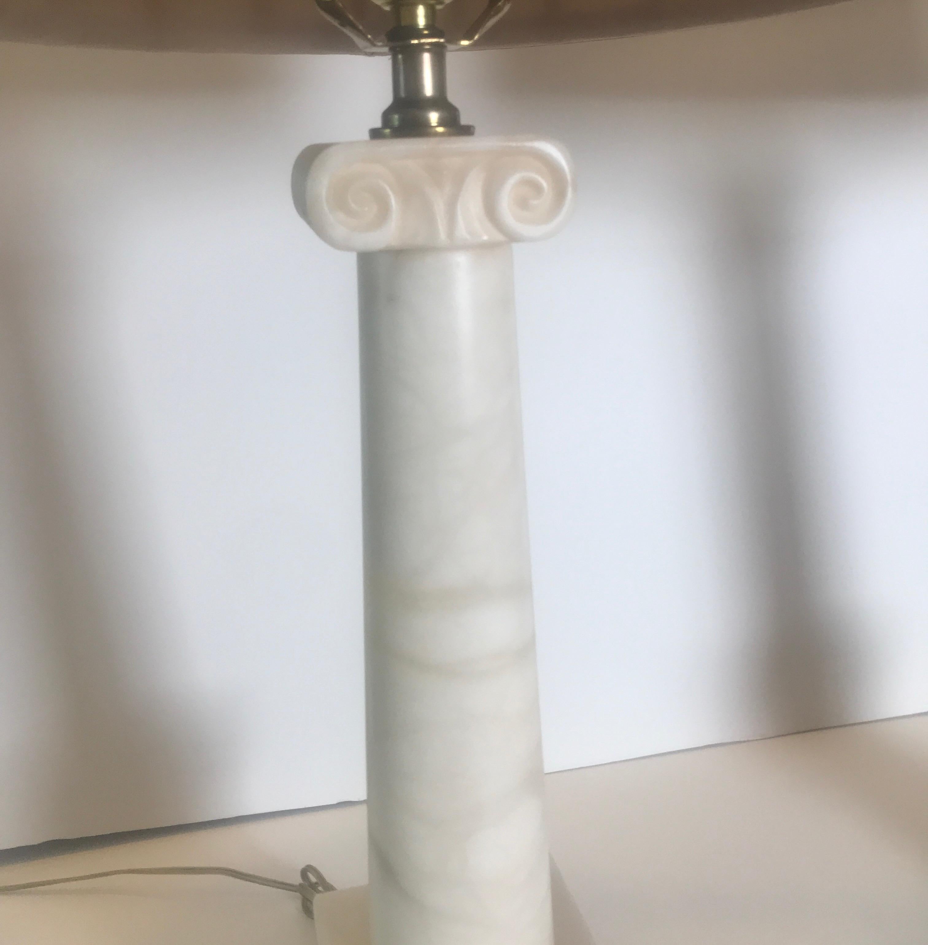 Pair of Italian Marble Column Lamps In Good Condition In Lambertville, NJ