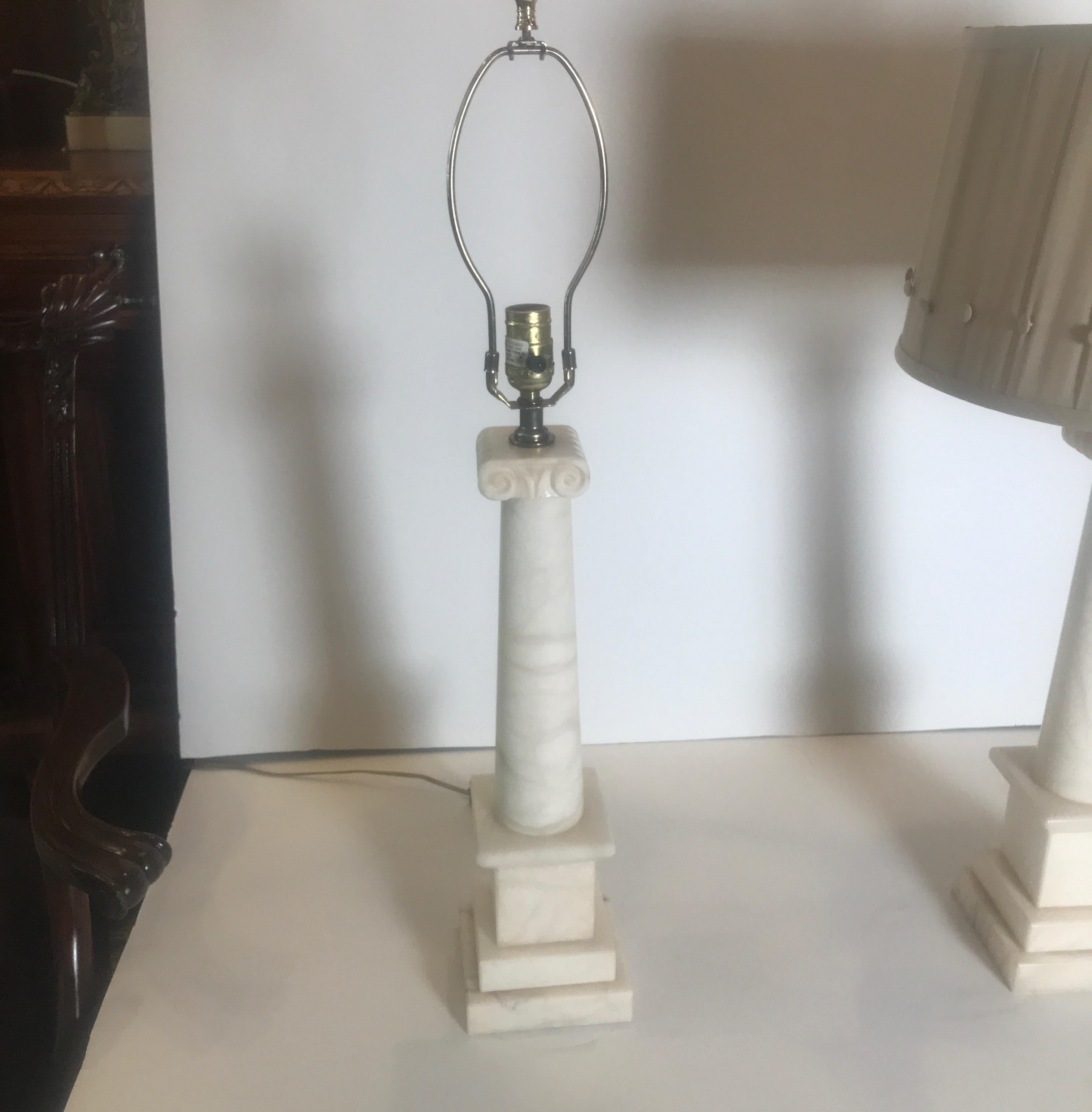 Pair of Italian Marble Column Lamps 1
