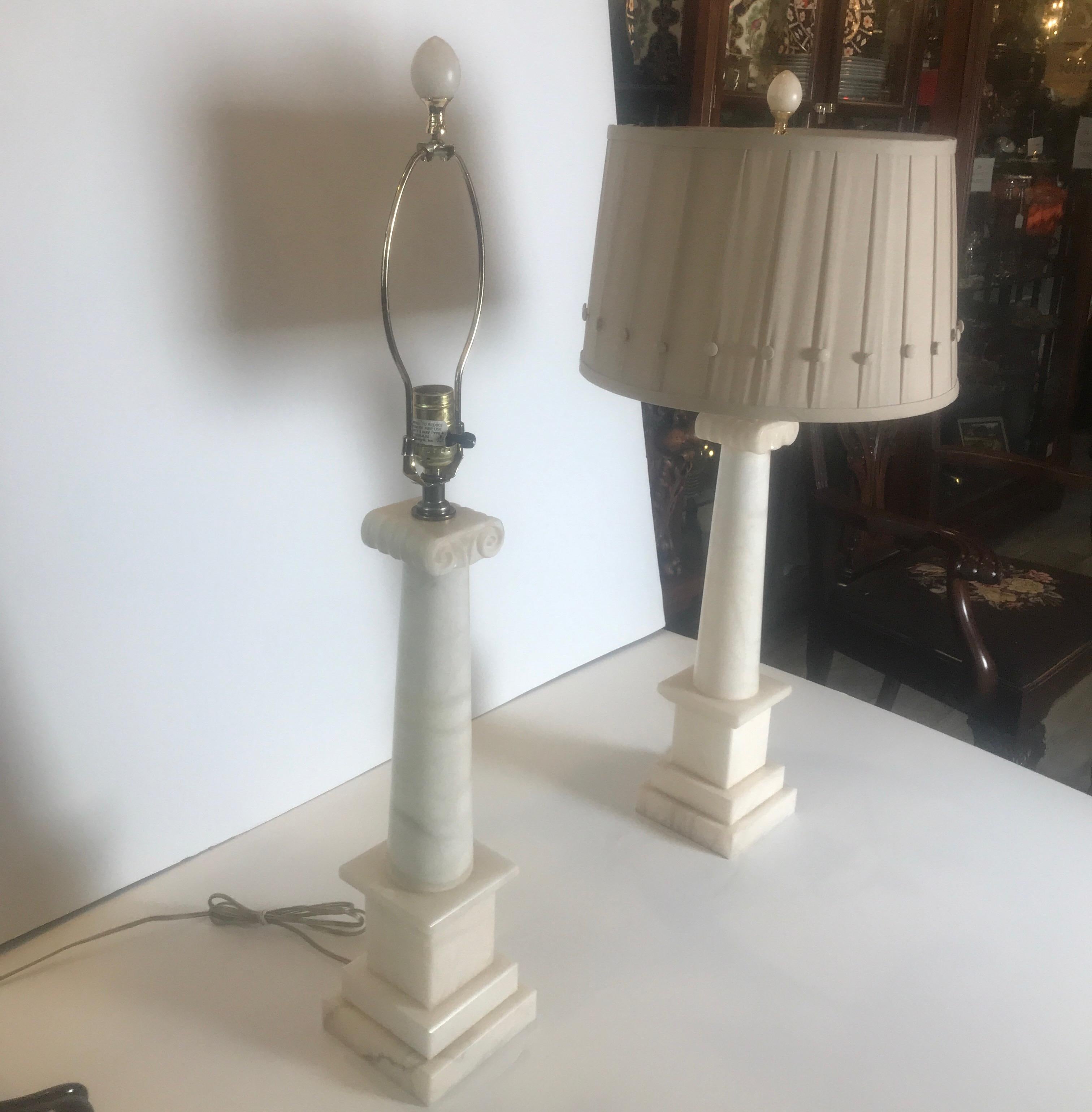 Pair of Italian Marble Column Lamps 4