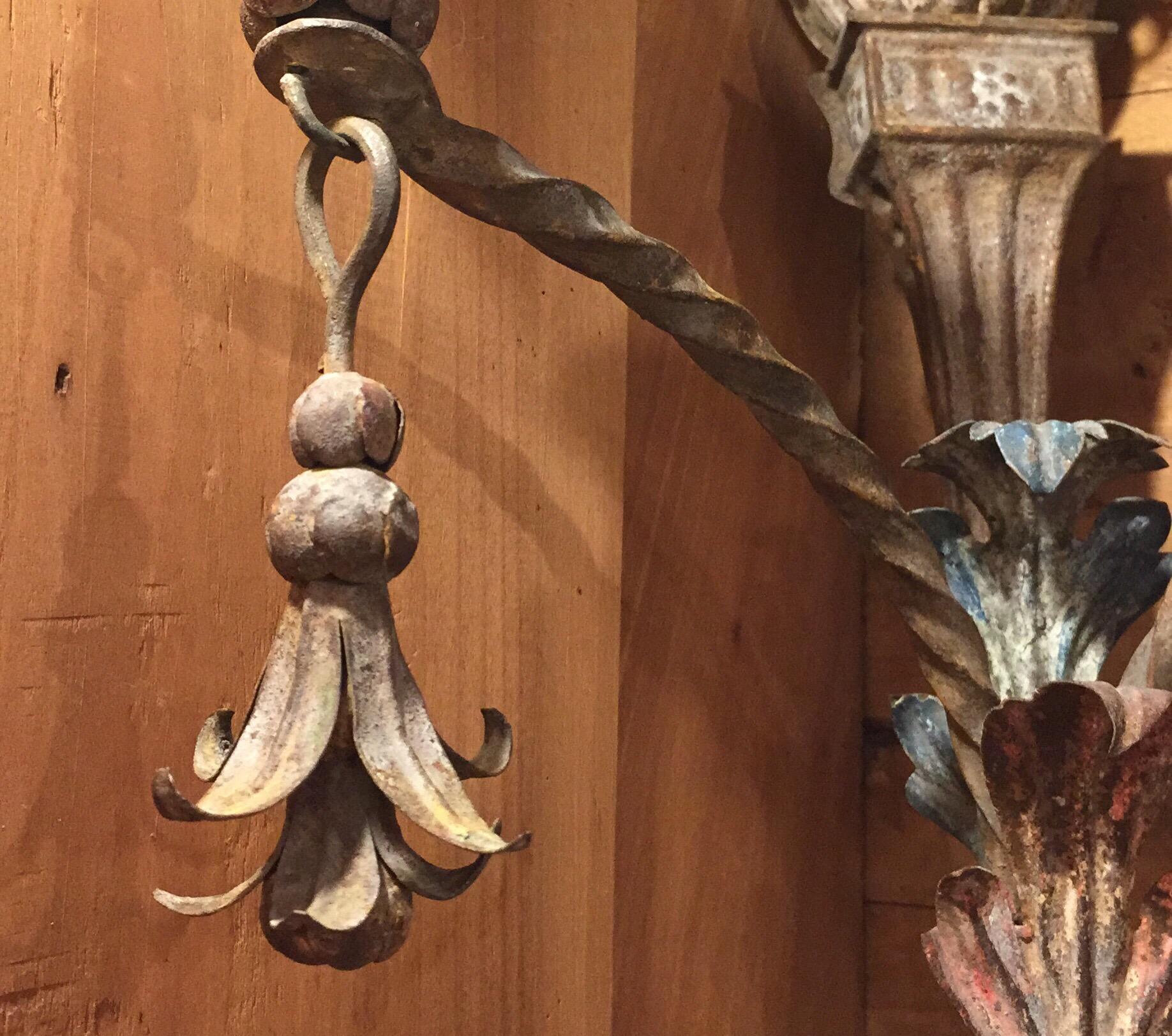 Pair of 19th-Century Italian Floral Sconces Hand-Forged Wrought Iron Wall Lights 8