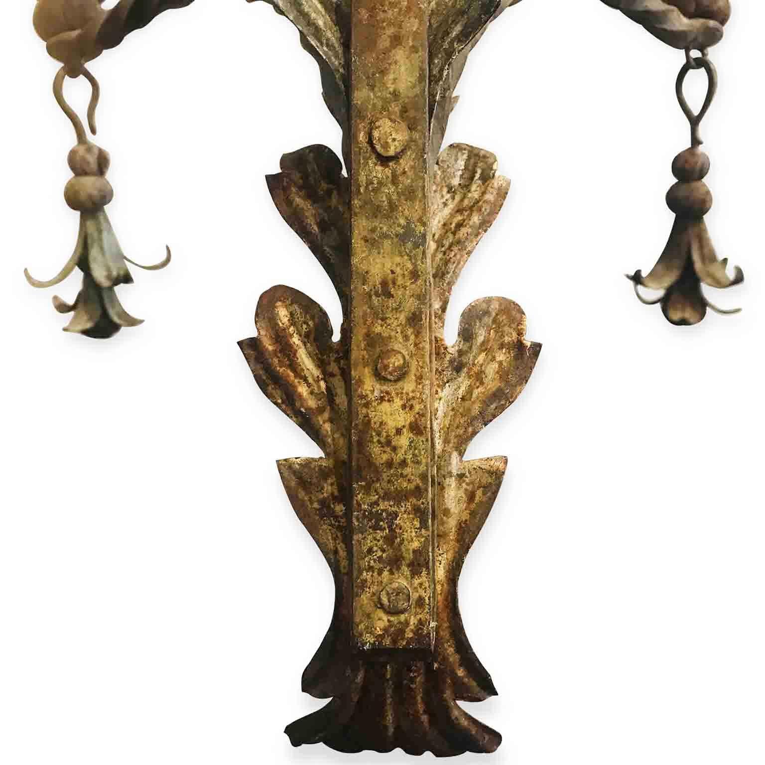 19th Century Pair of 19th-Century Italian Floral Sconces Hand-Forged Wrought Iron Wall Lights