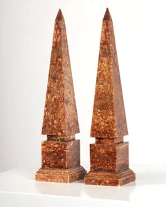 A Pair of Italian Mid 20th Century Alabaster Obelisks