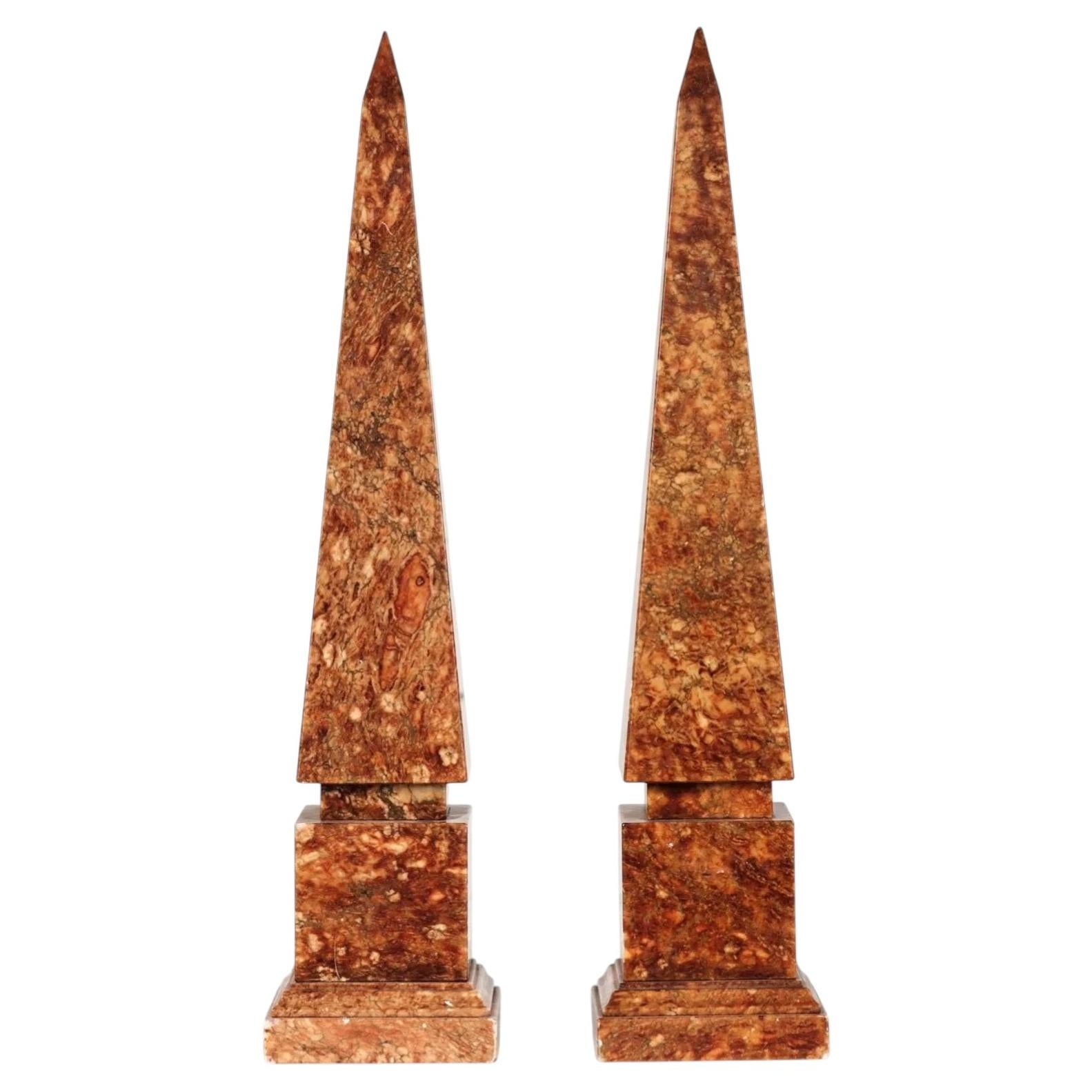 A Pair of Italian Mid 20th Century Alabaster Obelisks