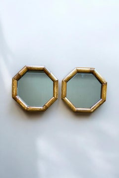 A Pair of Italian Mid Century Octagonal Bamboo Framed Mirrors