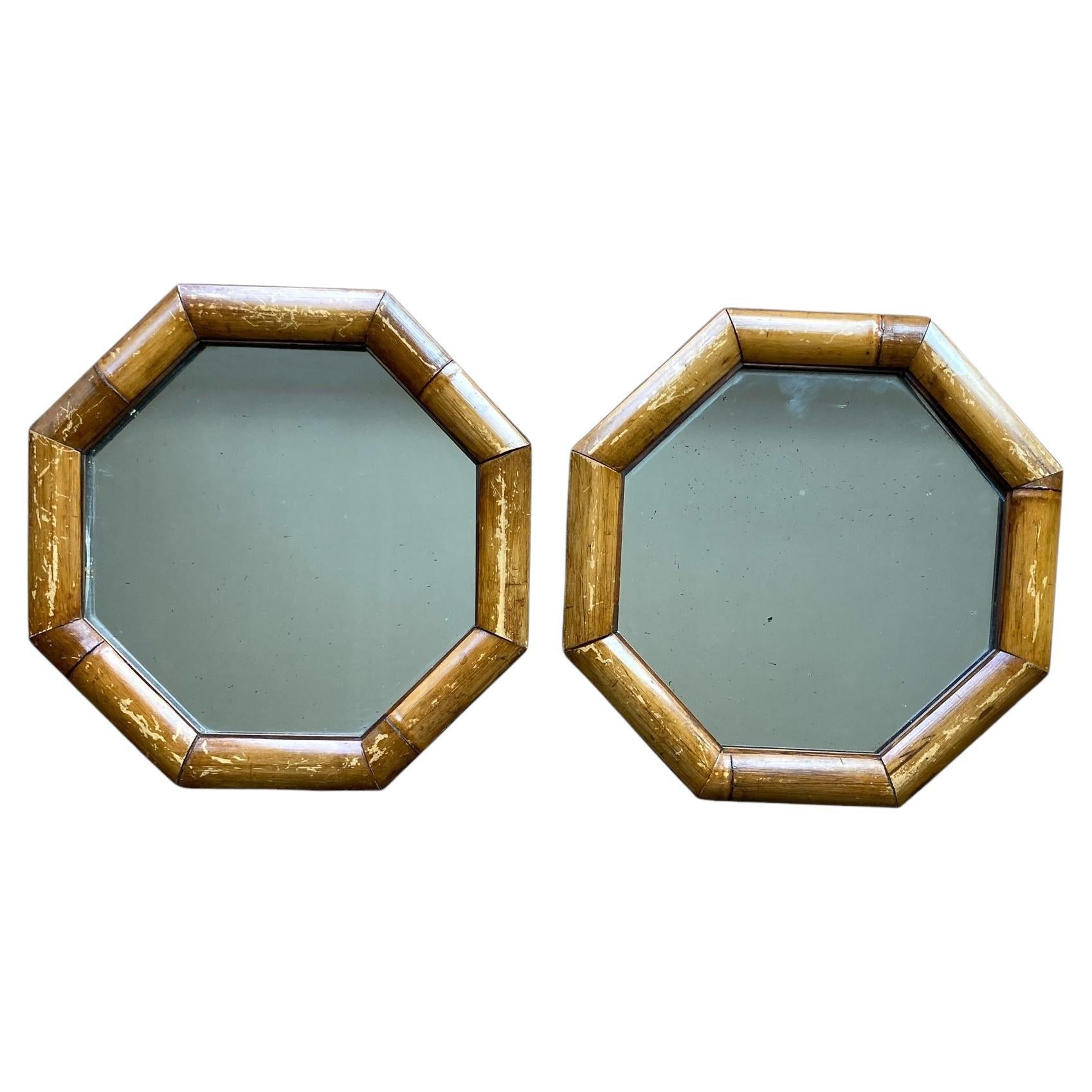 Paire de miroirs octogonaux italiens encadrés de bambou du milieu du siècle dernier