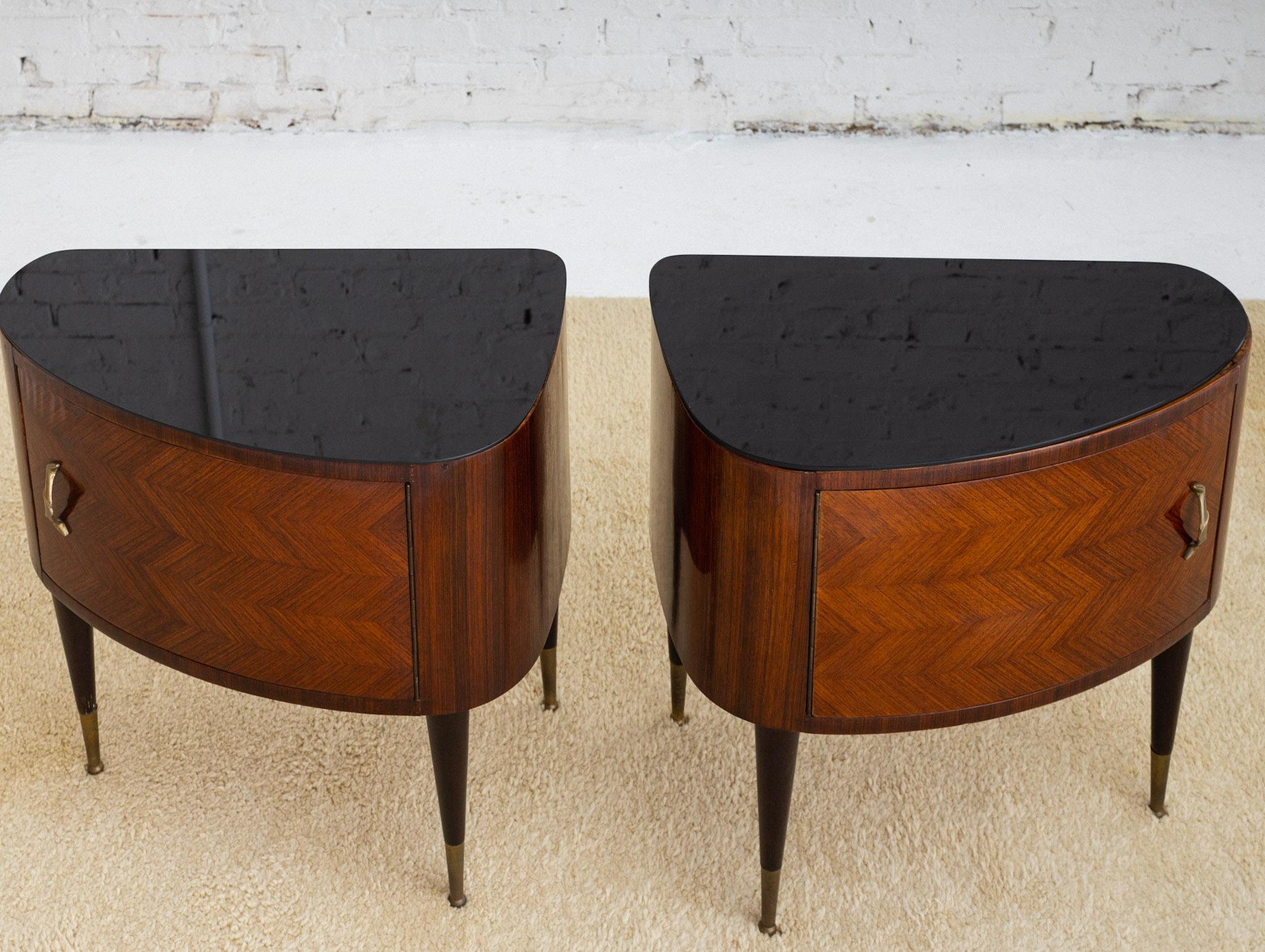 Pair of Italian Mid Century Wood Inlay Nightstands in the Style of Paolo Buffa 1