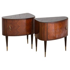 Pair of Italian Mid Century Wood Inlay Nightstands in the Style of Paolo Buffa