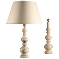 Pair of Italian Midcentury Italian White Alabaster Table Lamps