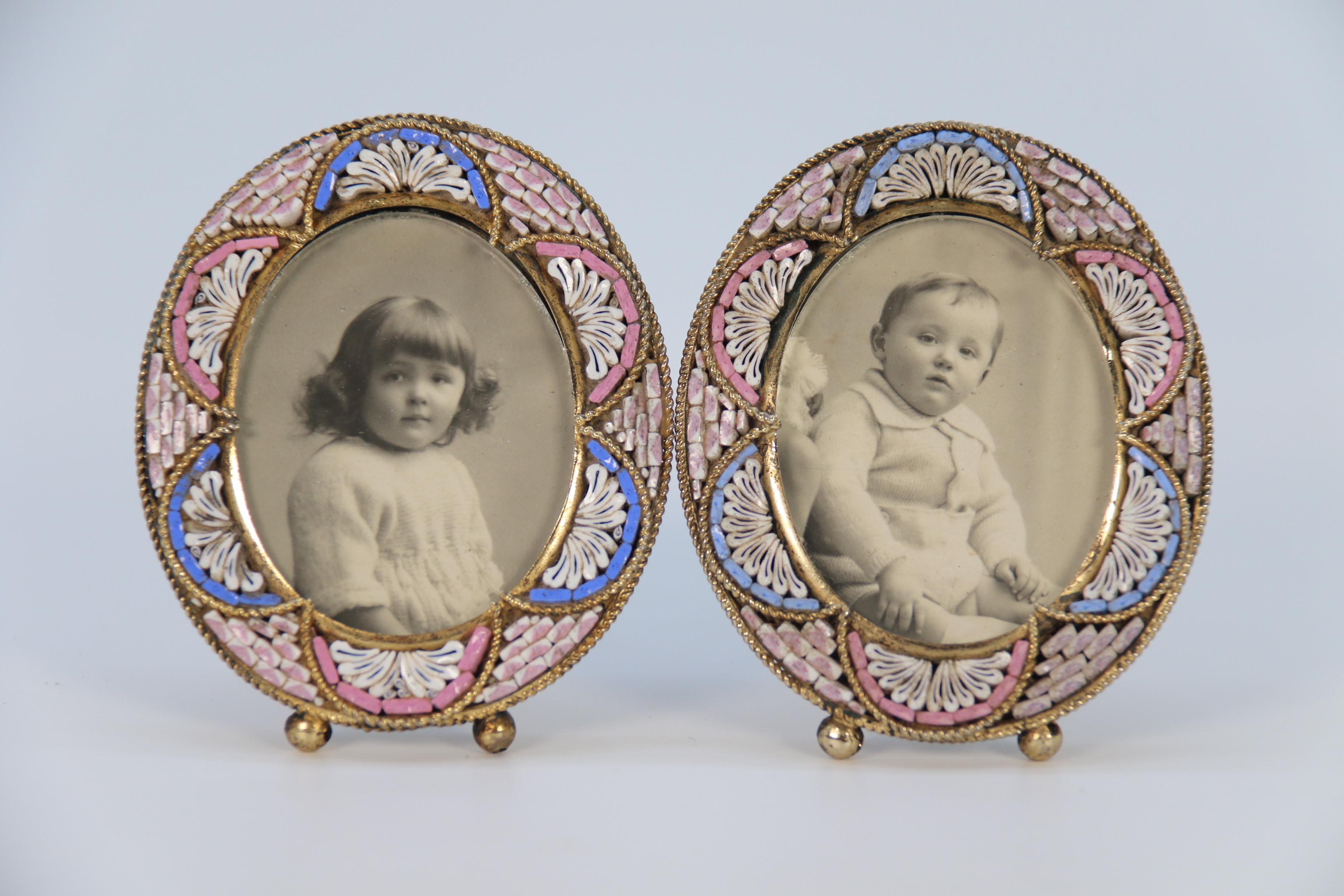 20th Century A pair of Italian miniature micro mosaic photo frames circa 1920  For Sale