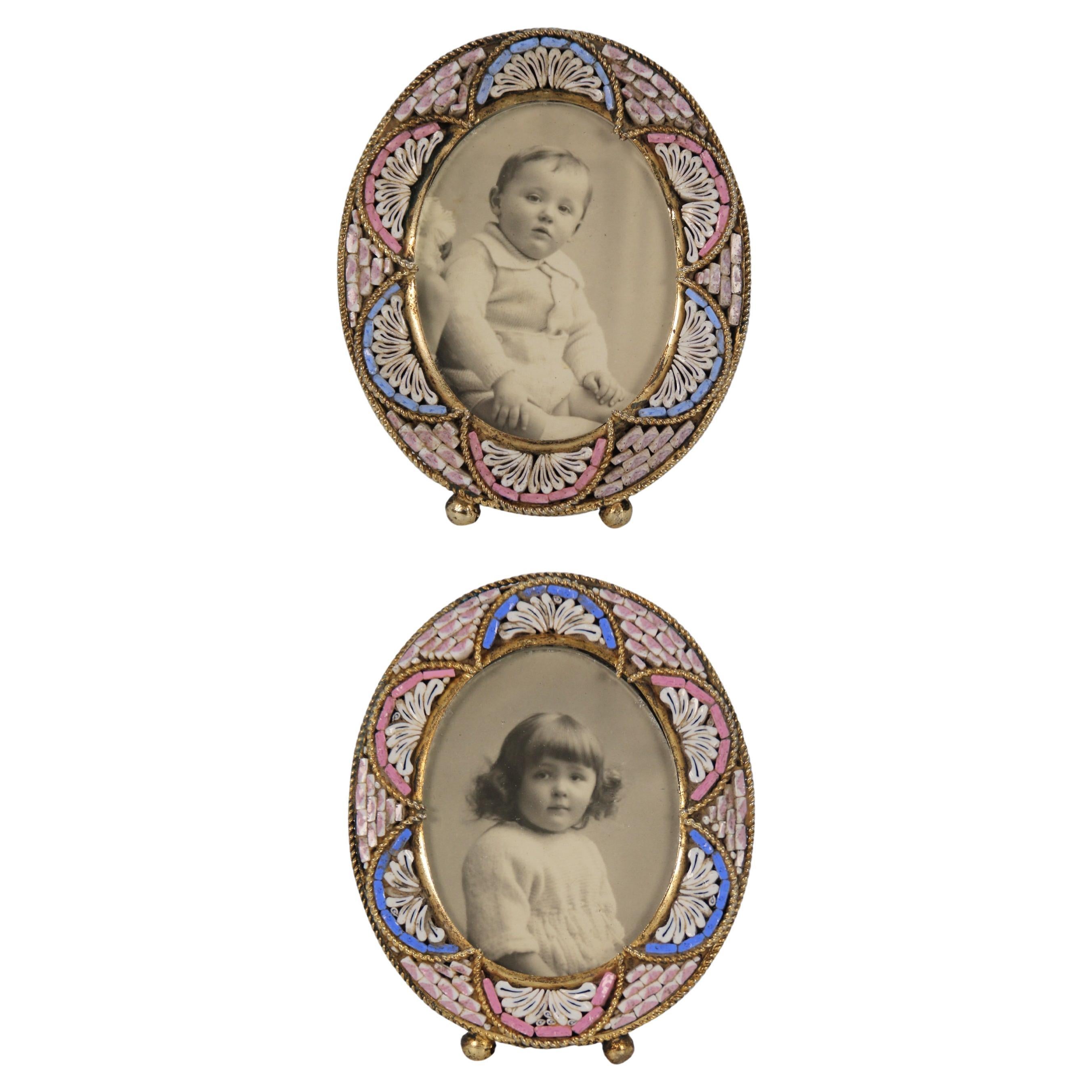 A pair of Italian miniature micro mosaic photo frames circa 1920  For Sale