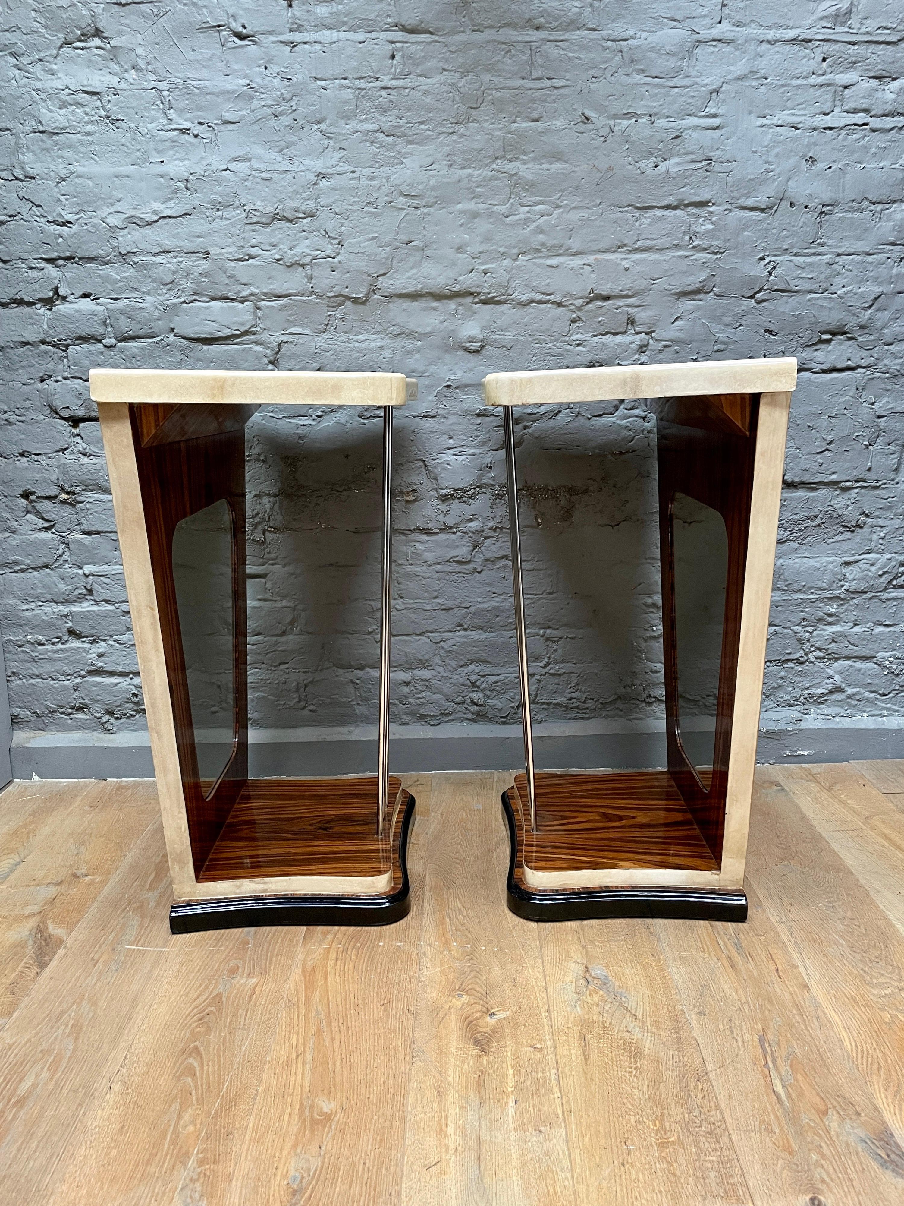 Pair of Italian Mirrored and Lacquered Goatskin Console Tables For Sale 6