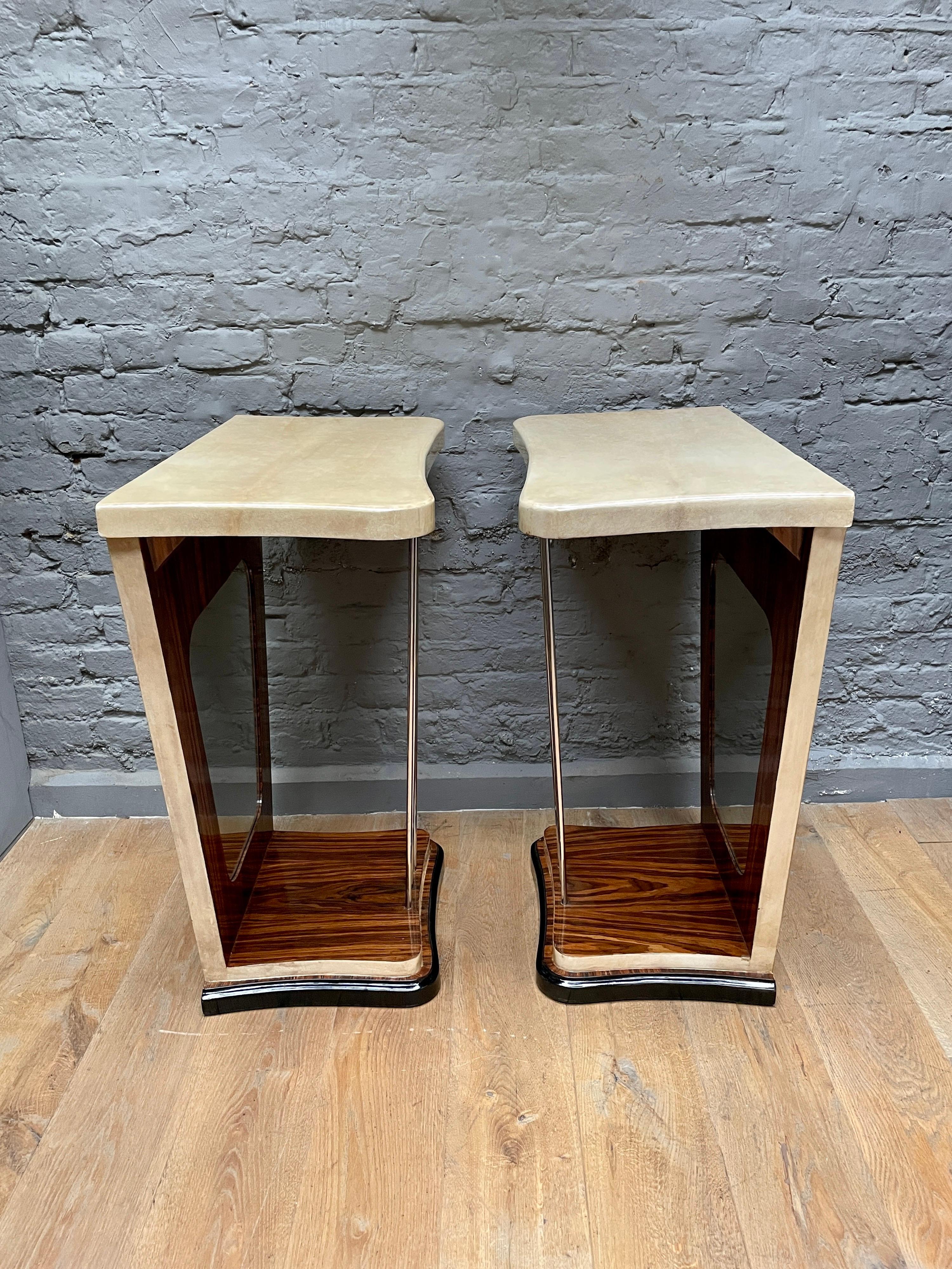 Pair of Italian Mirrored and Lacquered Goatskin Console Tables For Sale 7