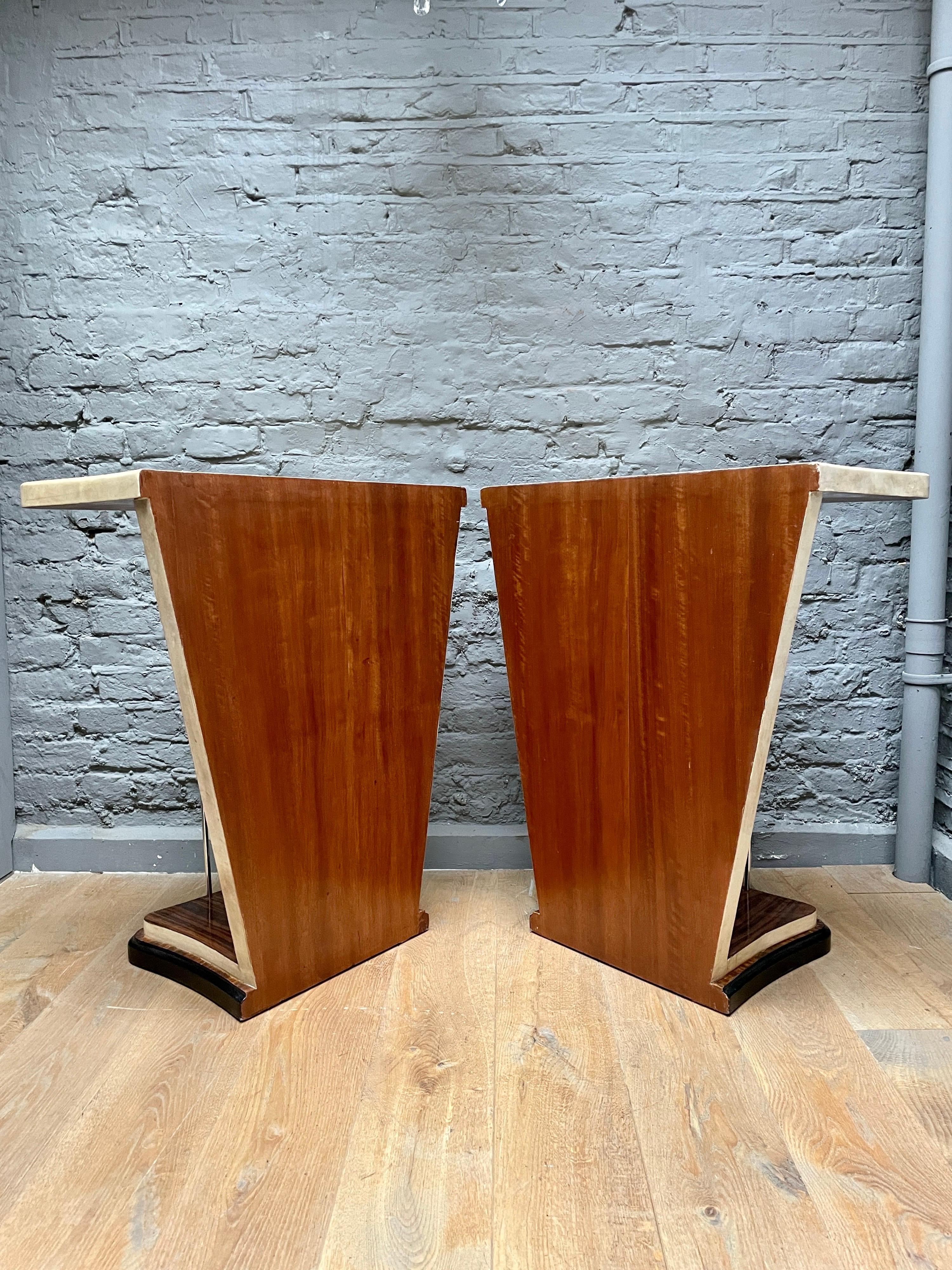 Pair of Italian Mirrored and Lacquered Goatskin Console Tables For Sale 11