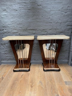 Pair of Italian Mirrored and Lacquered Goatskin Console Tables