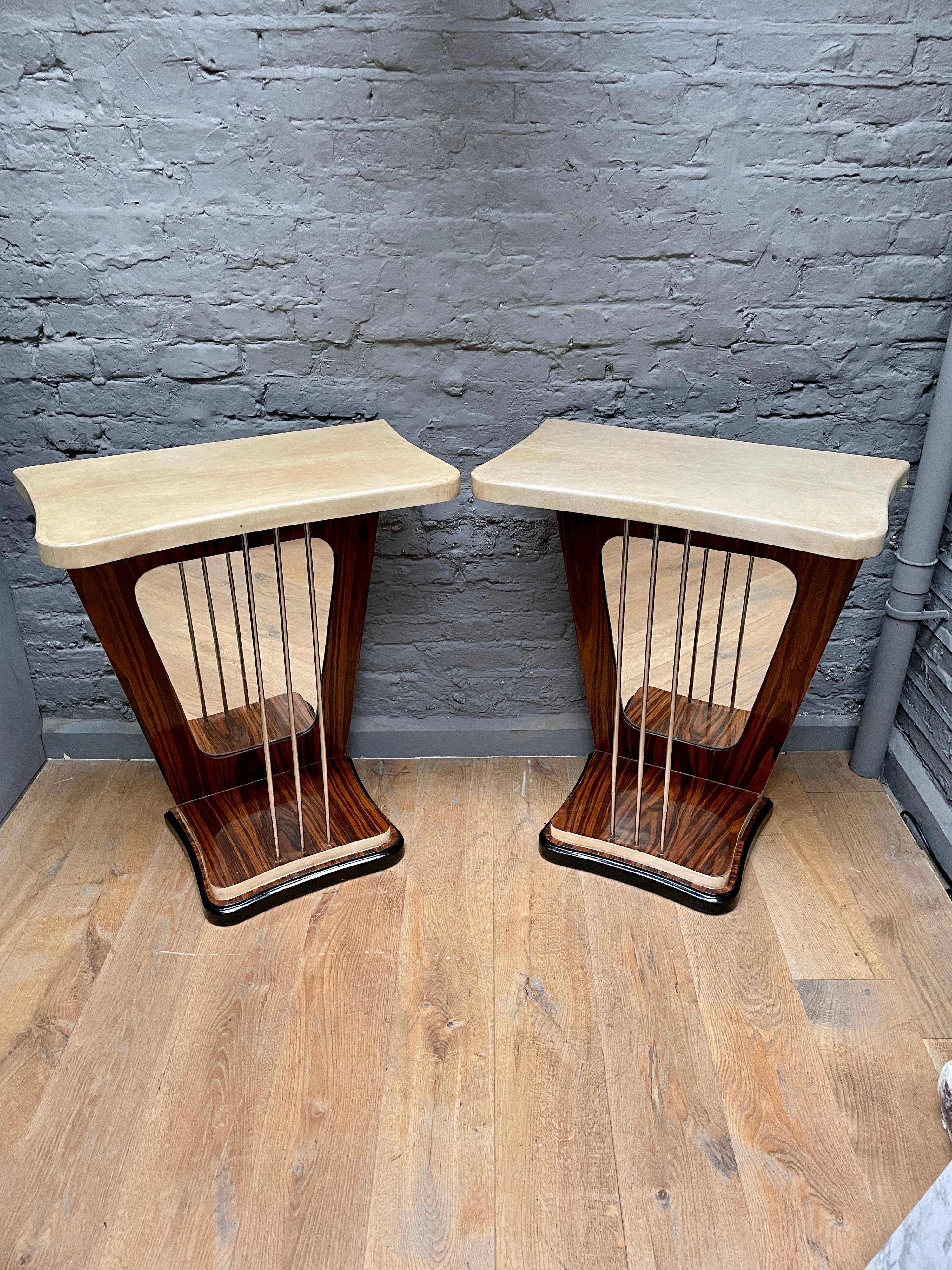 Pair of Italian Mirrored and Lacquered Goatskin Console Tables In Good Condition For Sale In London, GB