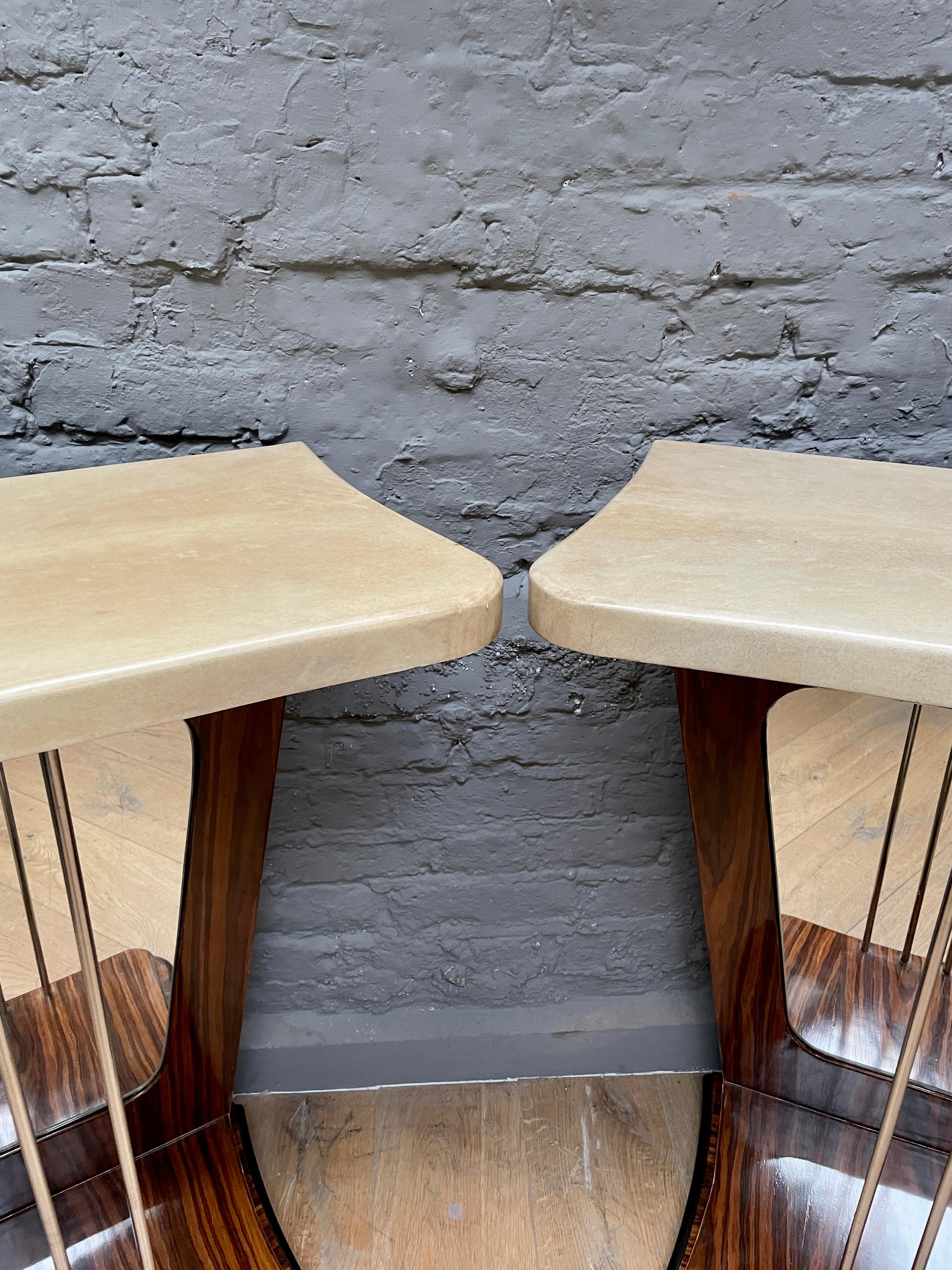 Pair of Italian Mirrored and Lacquered Goatskin Console Tables For Sale 1