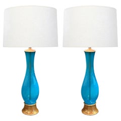 A Pair of Italian Murano Hand-blown Bottle-form Art Glass Lamps