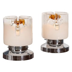 A Pair Of Italian Murano Lamps By Gaetano Sciolari For Mazzega, Venice, c.1970
