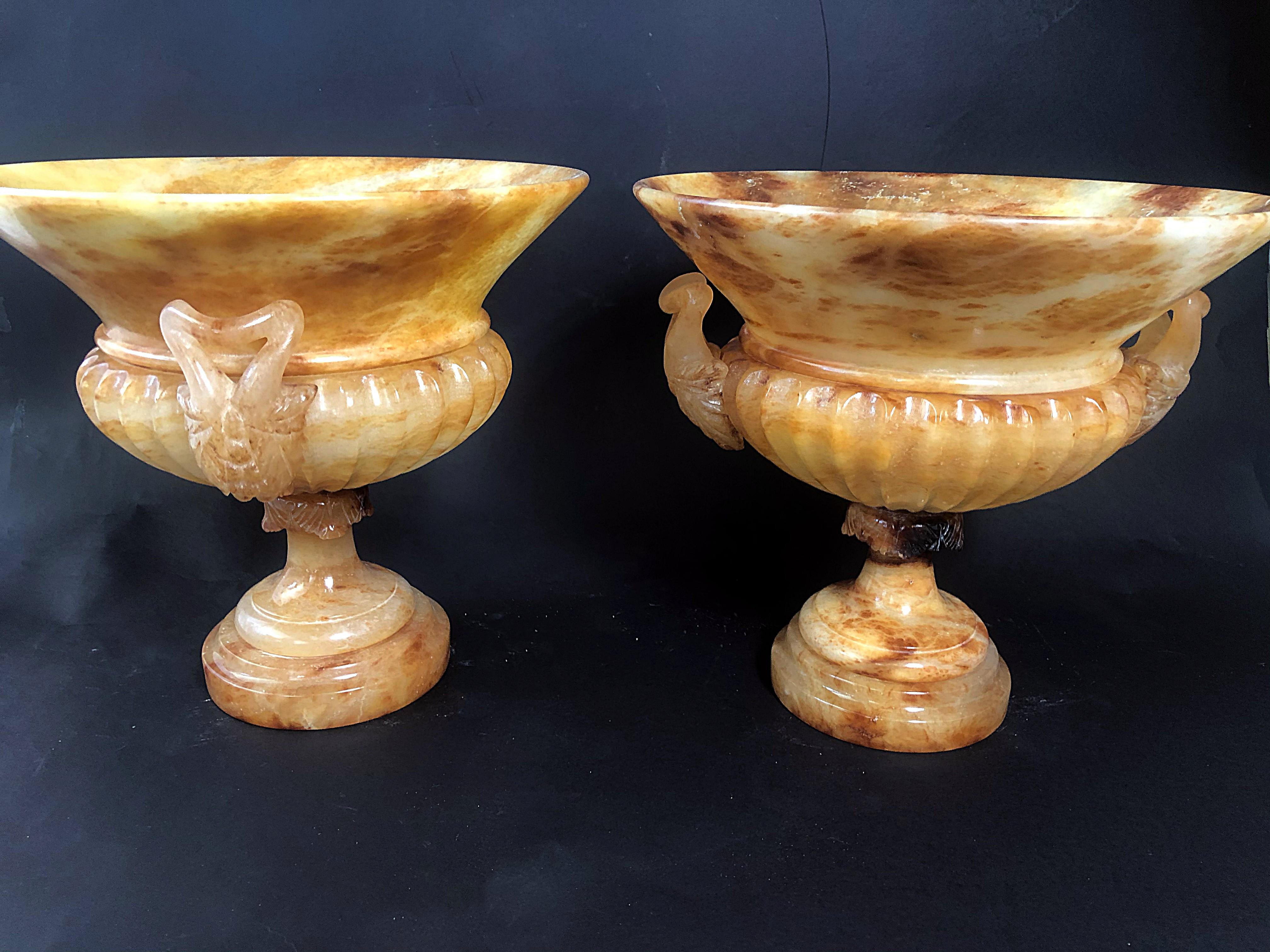 Pair of Italian Neoclassic Onyx Urns, 19th Century In Good Condition For Sale In Hollywood, FL