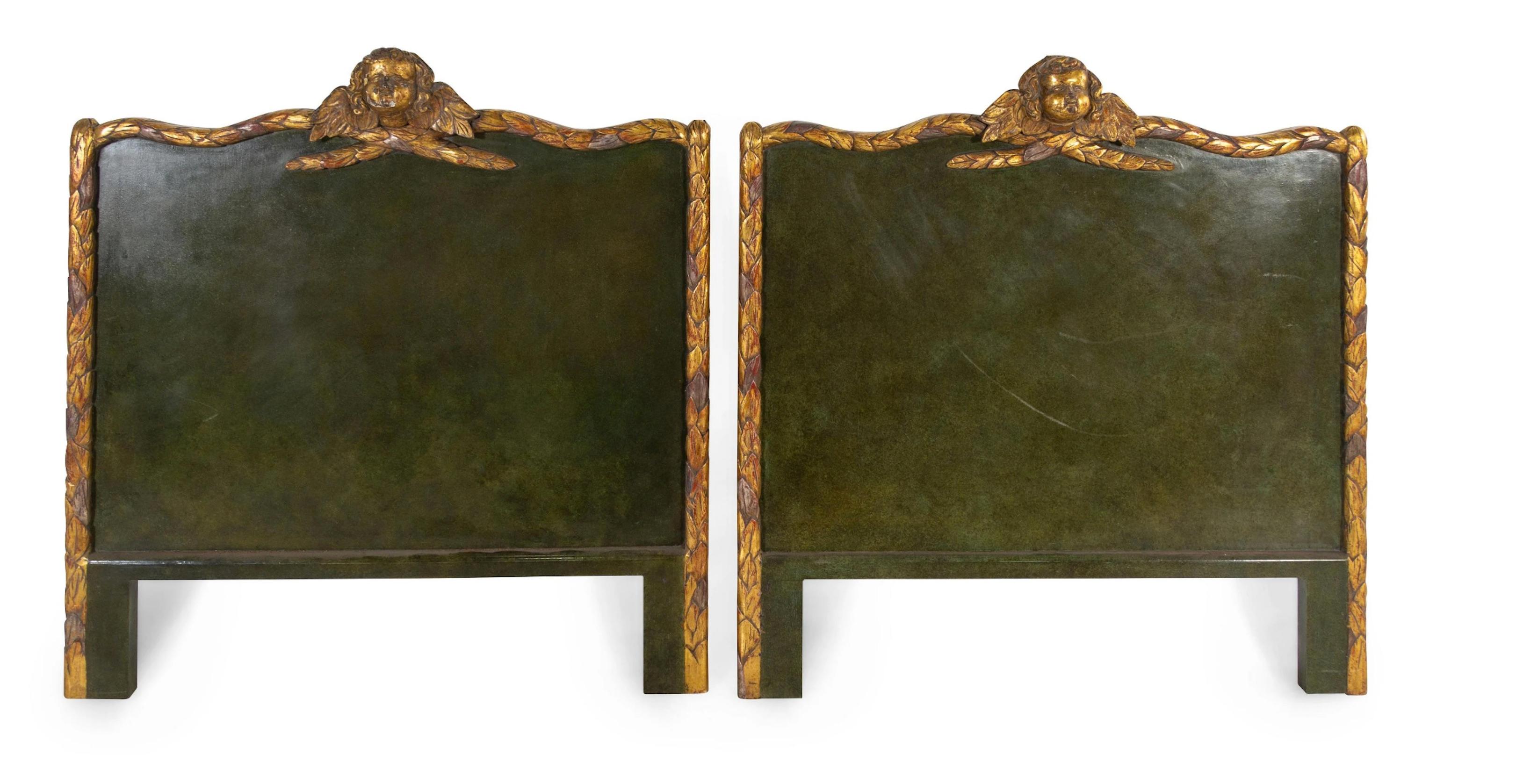 19th Century Pair of Italian Neoclassical Painted and Parcel Gilt Headboards Lovely Patina
