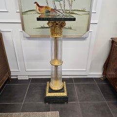 Pair of Neoclassical Style French Crystal and Dore Bronze Pedestals with Marble