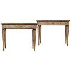 A Pair of Italian Neoclassical Style Polychrome Console Tables with Siena Marble
