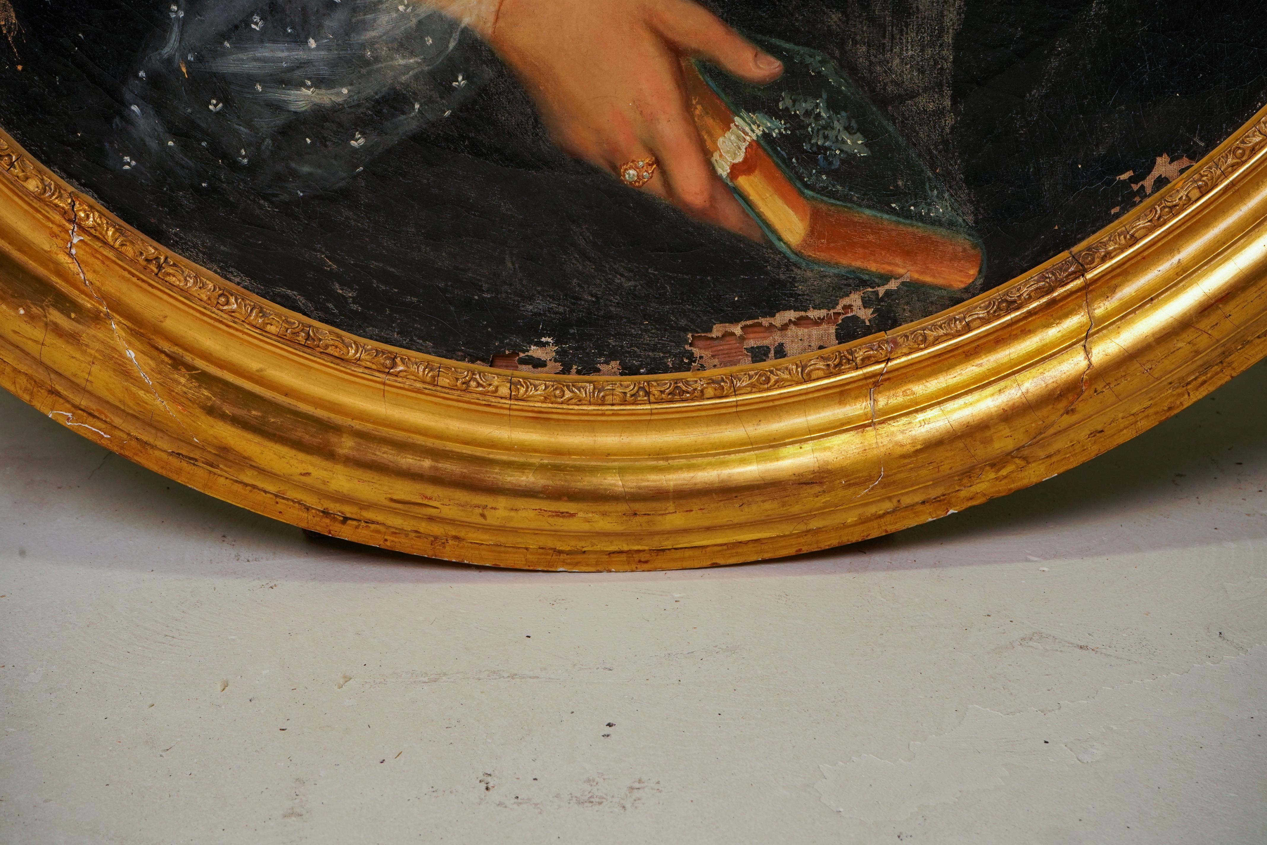 Paire de portraits à l'huile italiens avec cadres en bois et dorés en vente 7